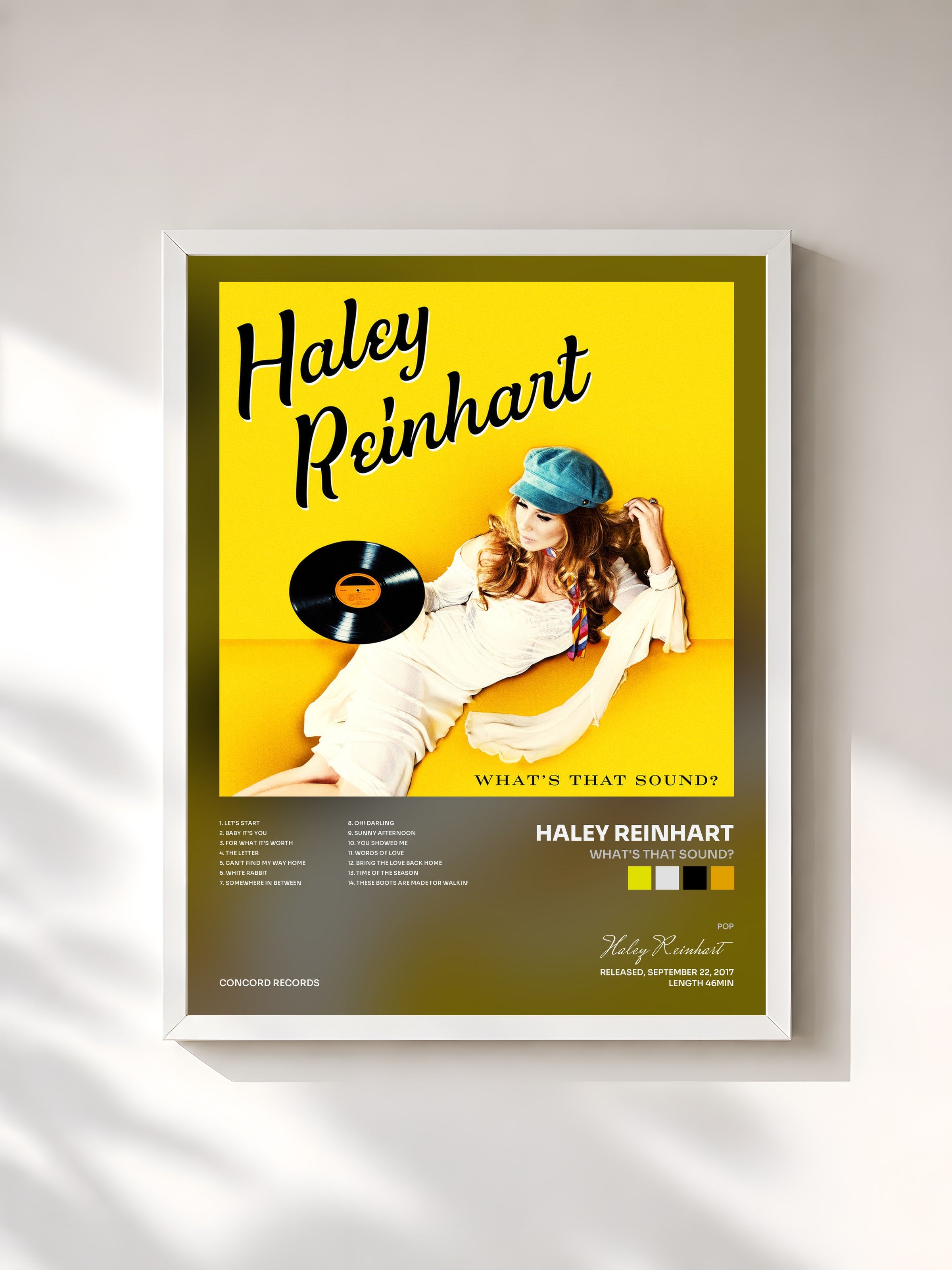 #blanc Tableau de l'album What's That Sound? de Haley Reinhart, cadre blanc, imprimé et encadré en France
