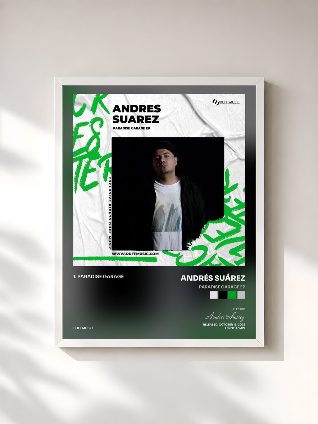 #blanc Tableau de l'album Paradise Garage EP de Andrés Suárez, cadre blanc, imprimé et encadré en France