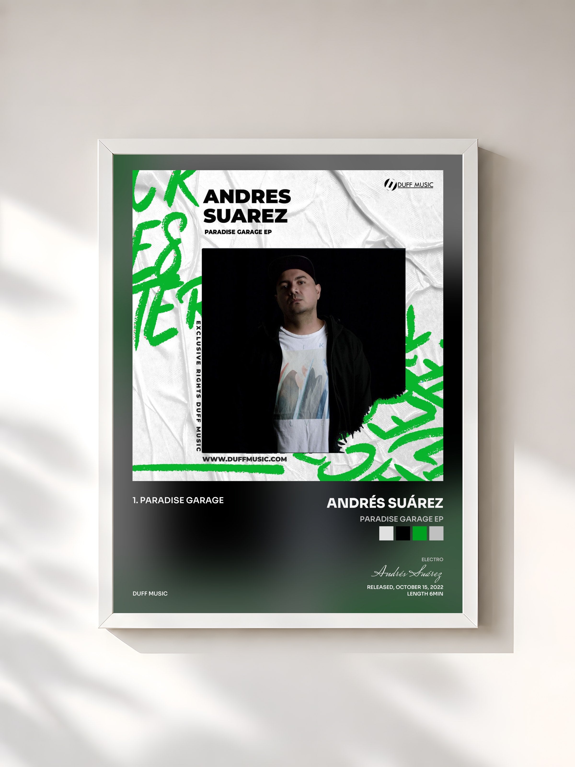 #blanc Tableau de l'album Paradise Garage EP de Andrés Suárez, cadre blanc, imprimé et encadré en France