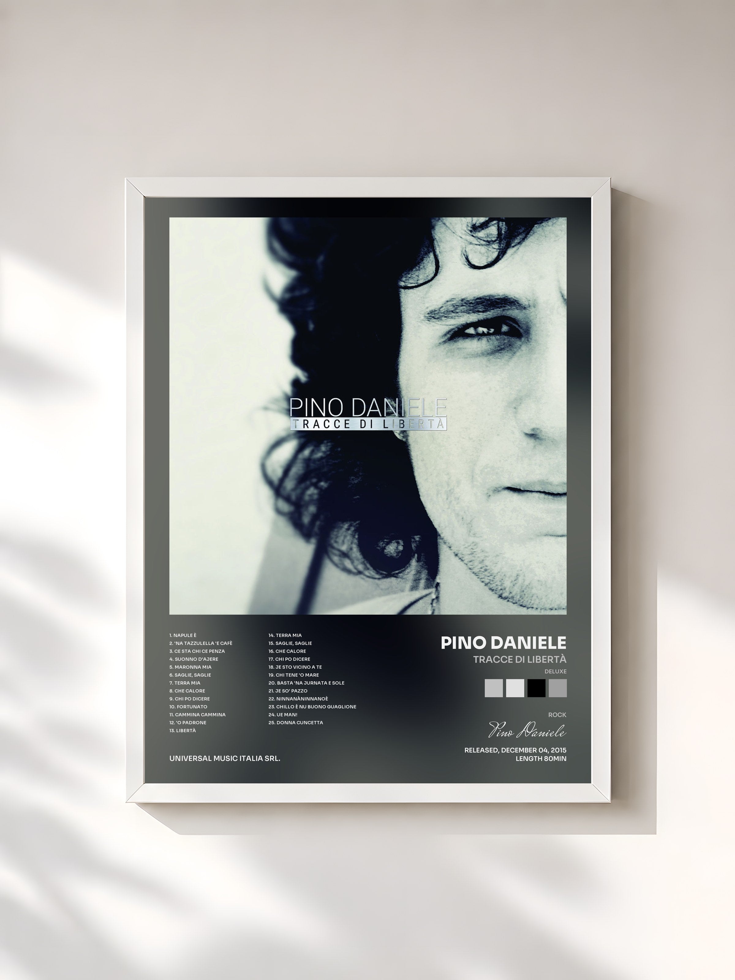 #blanc Tableau de l'album Tracce Di Libertà (Deluxe) de Pino Daniele, cadre blanc, imprimé et encadré en France