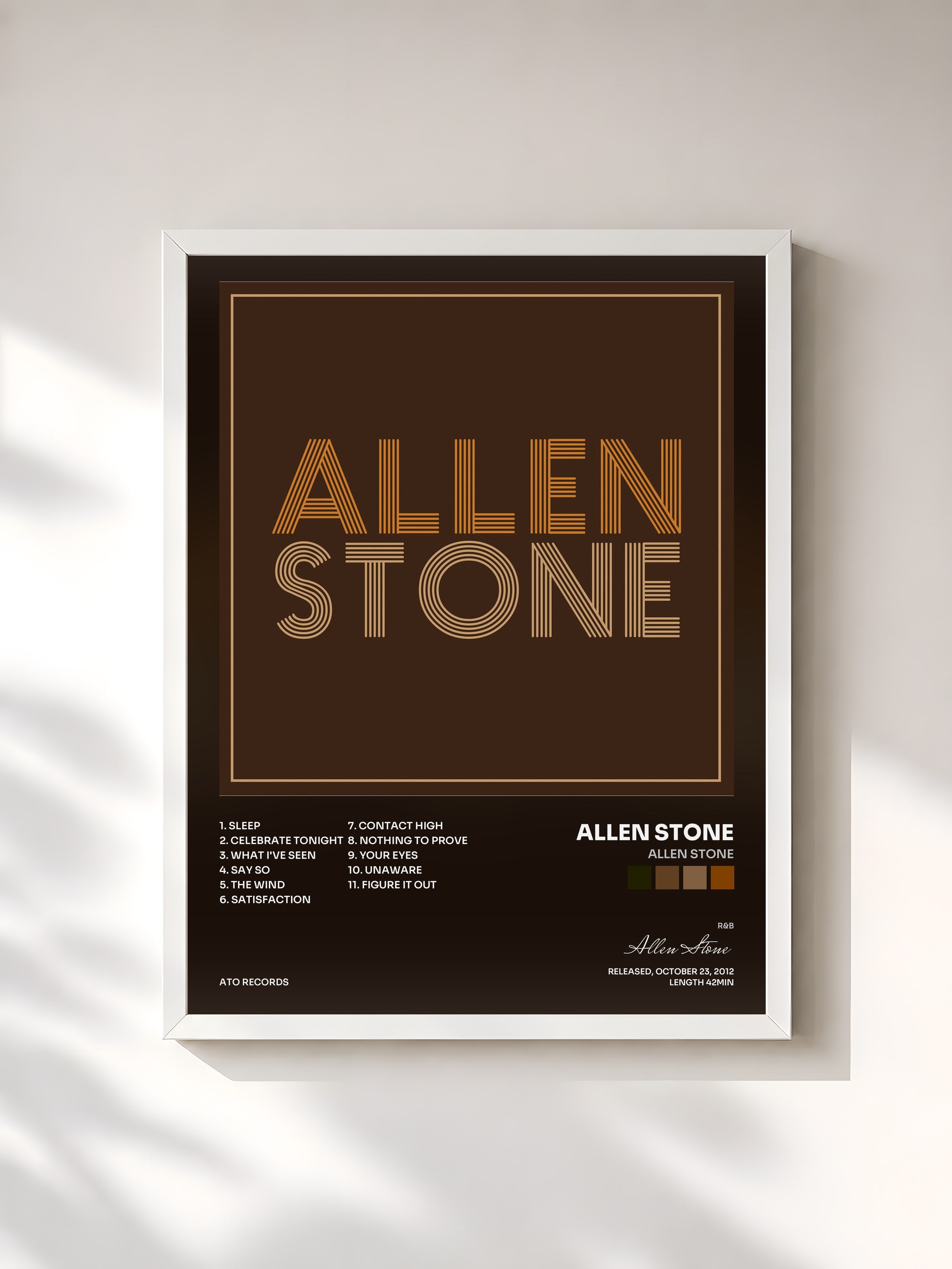 #blanc Tableau de l'album Allen Stone de Allen Stone, cadre blanc, imprimé et encadré en France