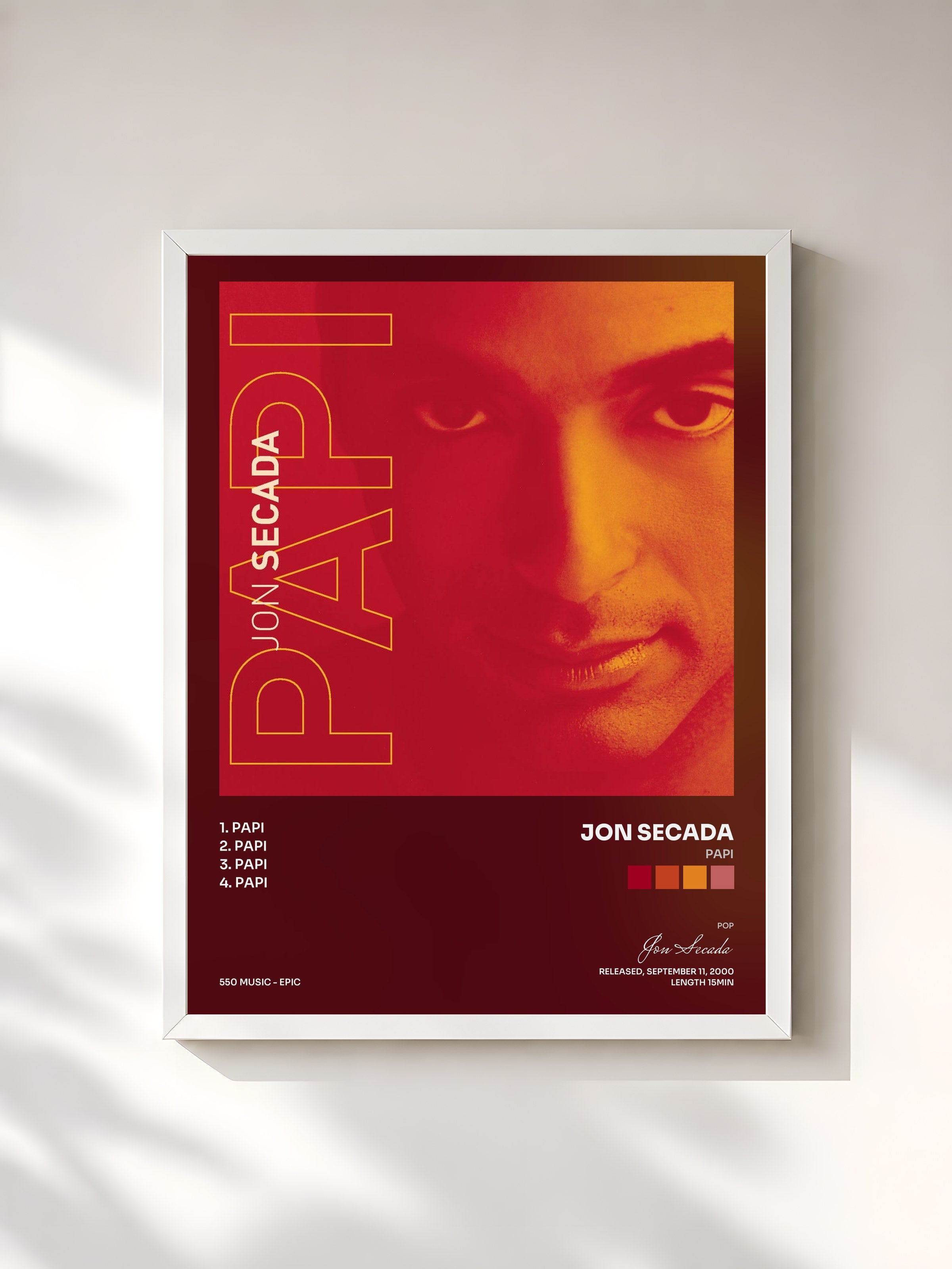 #blanc Tableau de l'album Papi de Jon Secada, cadre blanc, imprimé et encadré en France