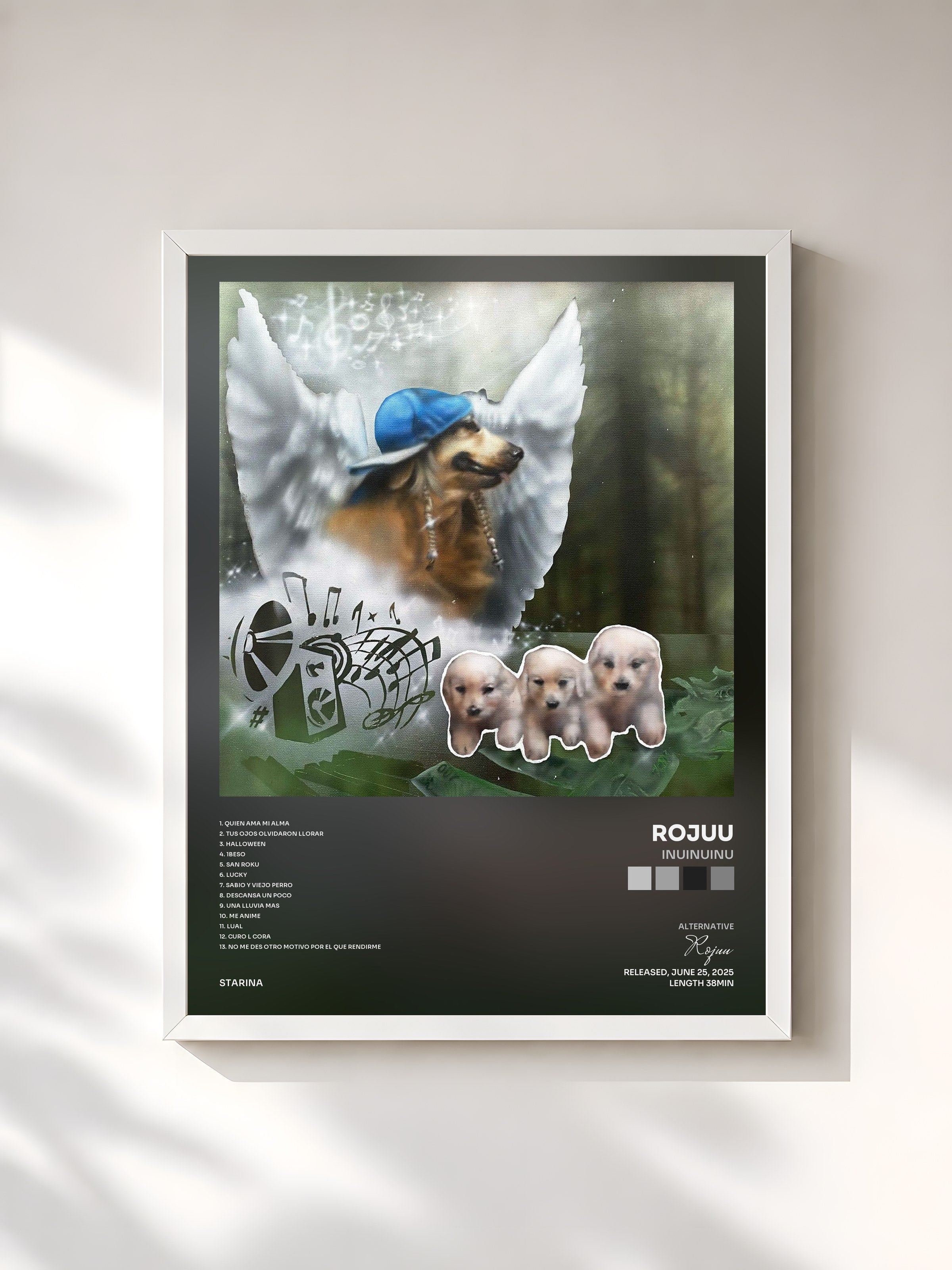 #blanc Tableau de l'album iNUiNUiNU de Rojuu, cadre blanc, imprimé et encadré en France