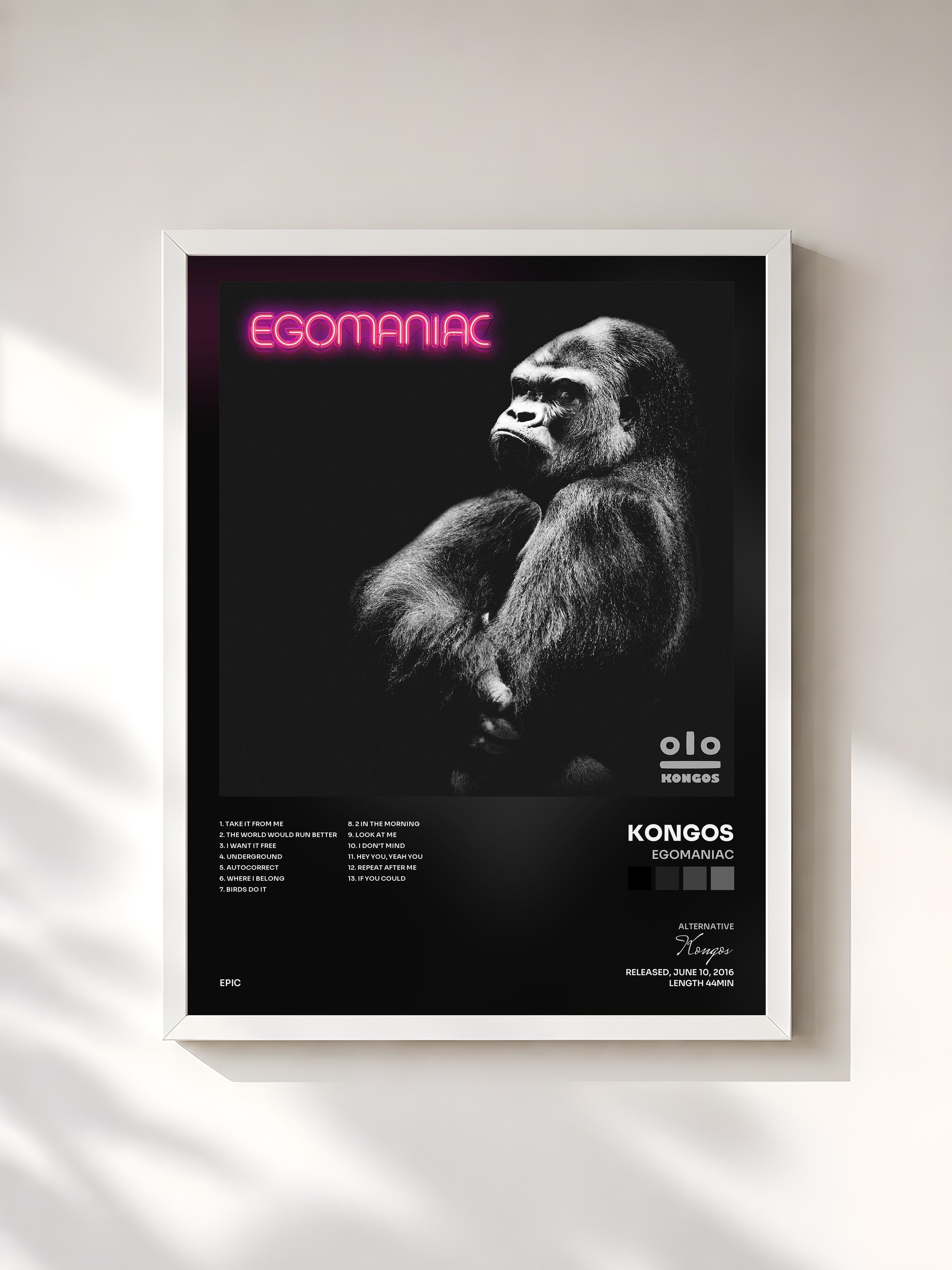 #blanc Tableau de l'album Egomaniac de Kongos, cadre blanc, imprimé et encadré en France