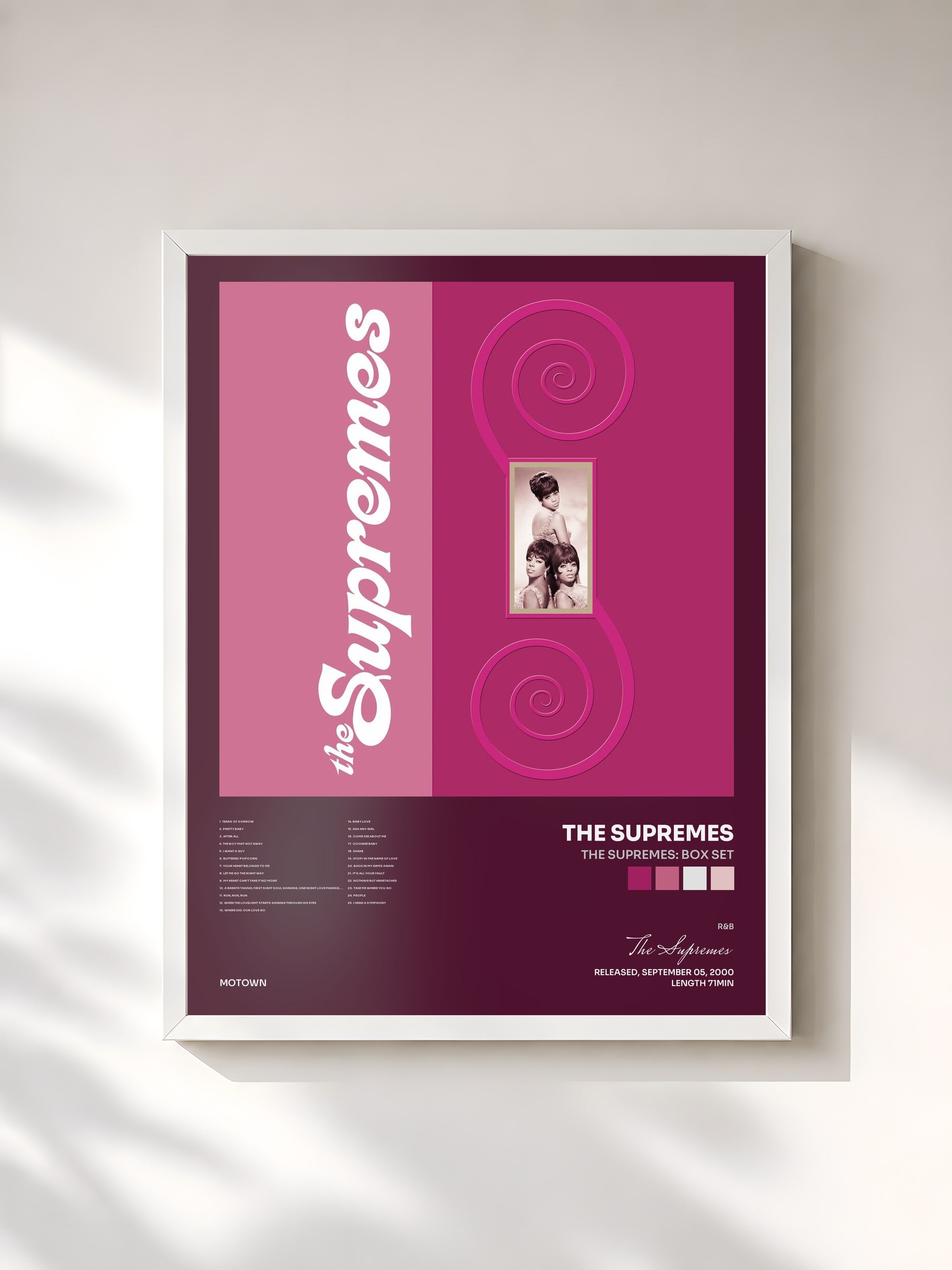 #blanc Tableau de l'album The Supremes: Box Set de The Supremes, cadre blanc, imprimé et encadré en France