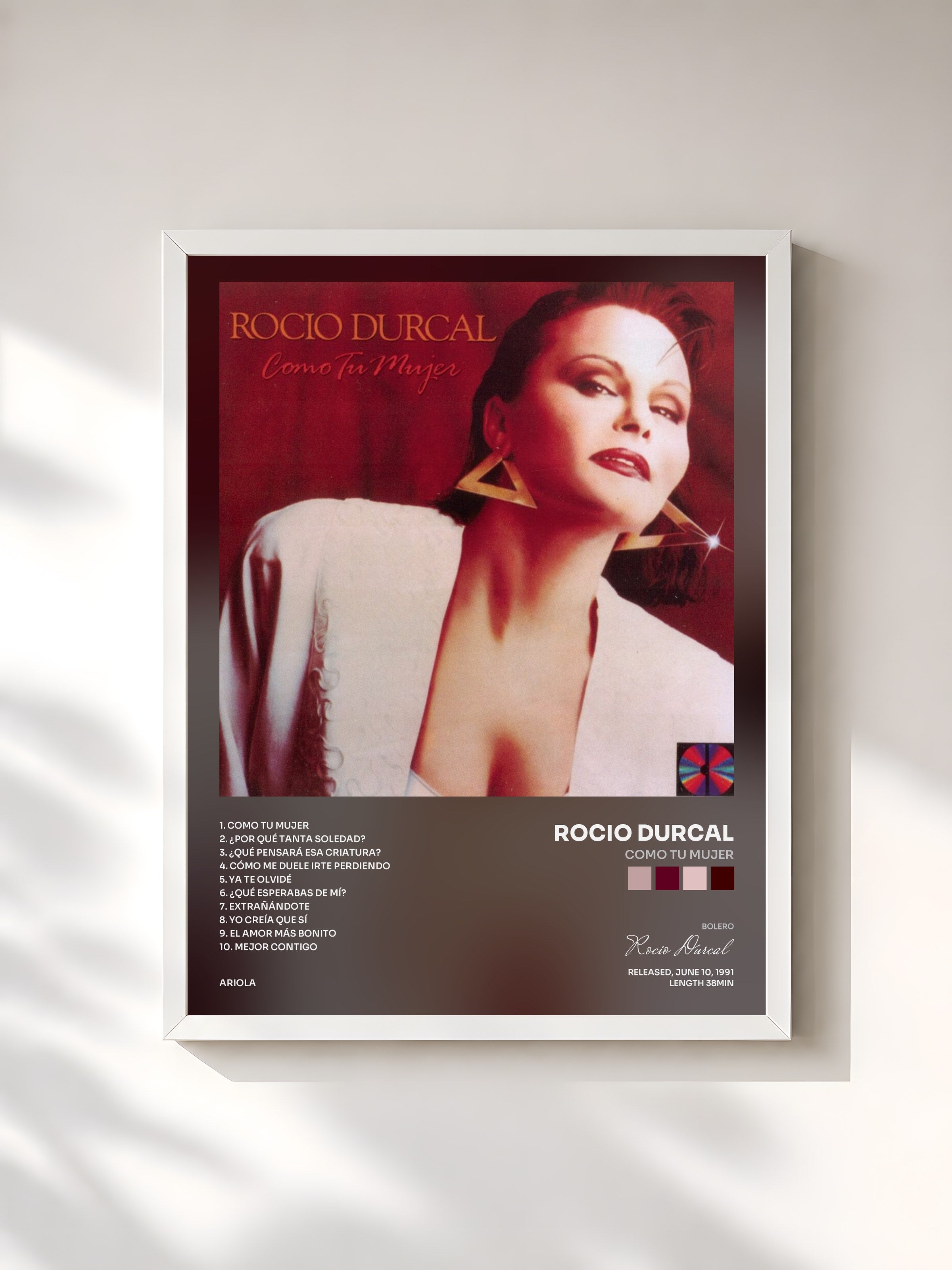 #blanc Tableau de l'album Como Tu Mujer de Rocio Durcal, cadre blanc, imprimé et encadré en France