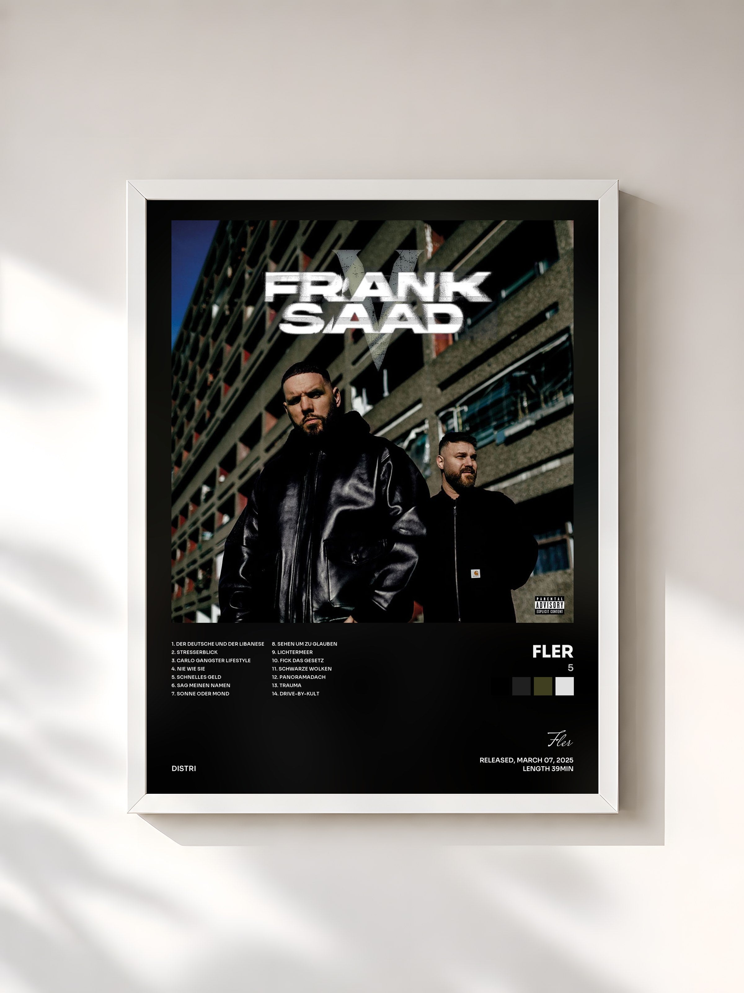 #blanc Tableau de l'album 5 de Fler, cadre blanc, imprimé et encadré en France