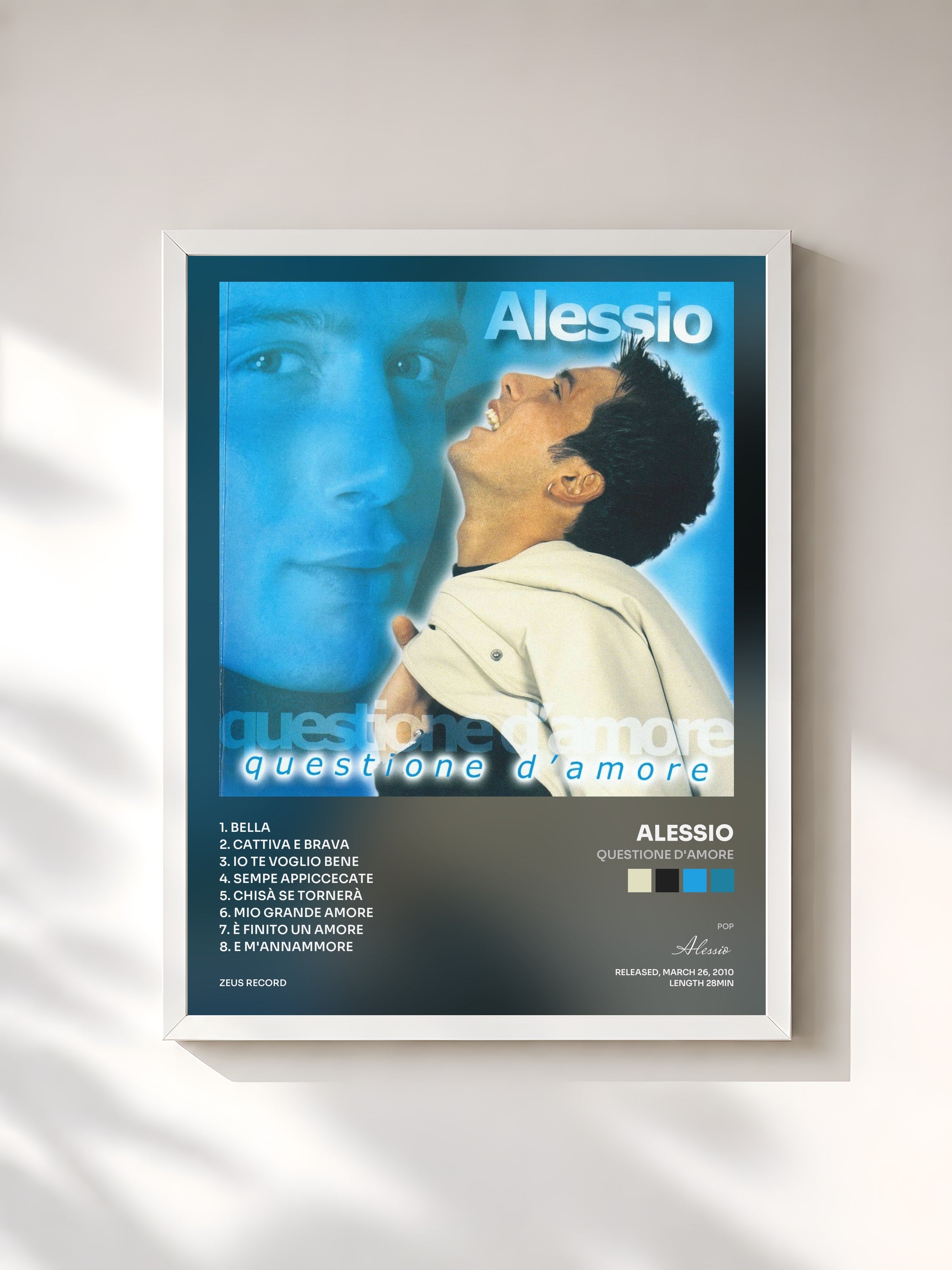 #blanc Tableau de l'album Questione d'amore de Alessio, cadre blanc, imprimé et encadré en France