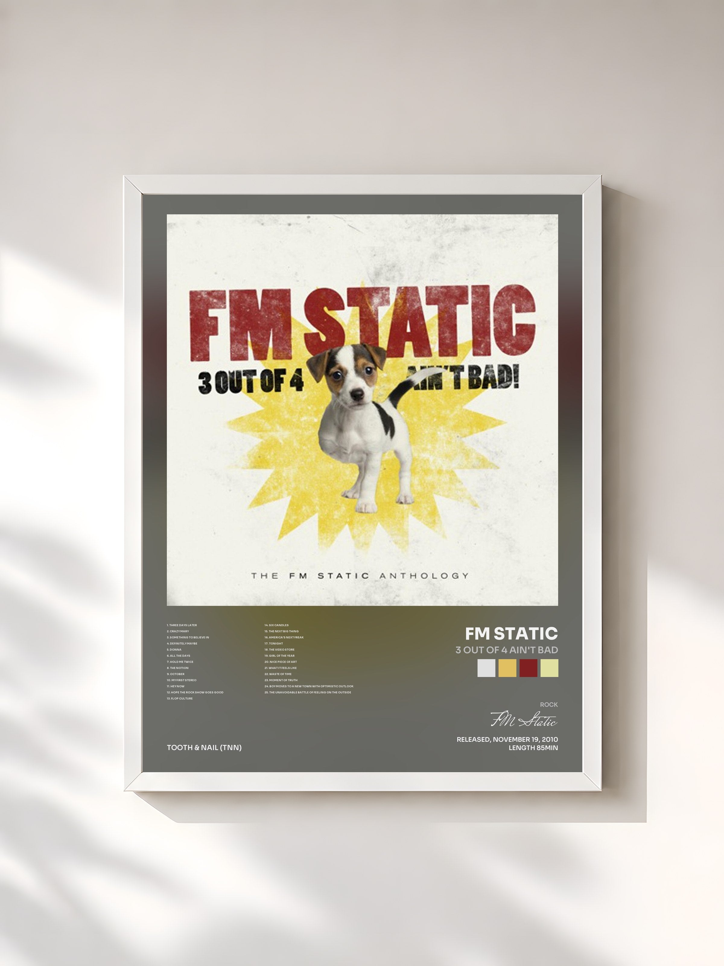 #blanc Tableau de l'album 3 Out Of 4 Ain't Bad de FM Static, cadre blanc, imprimé et encadré en France