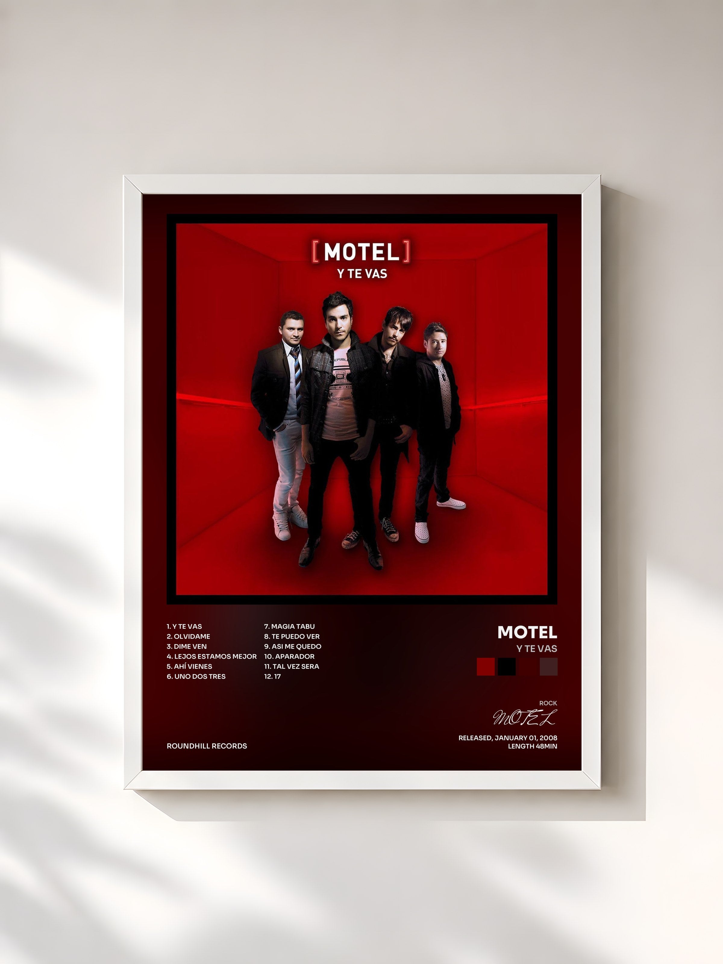 #blanc Tableau de l'album Y Te Vas de MOTEL, cadre blanc, imprimé et encadré en France