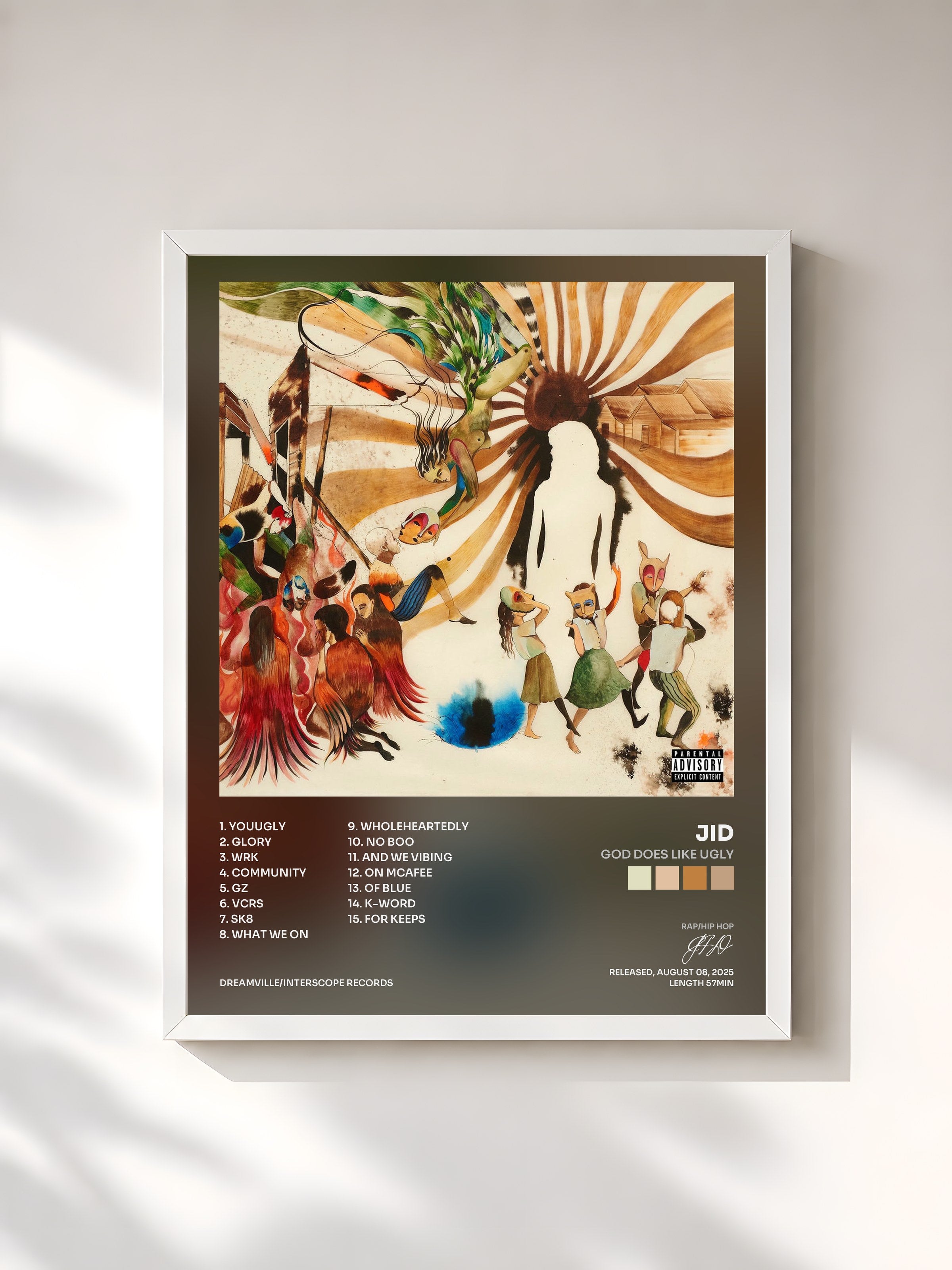 #blanc Tableau de l'album God Does Like Ugly de JID, cadre blanc, imprimé et encadré en France