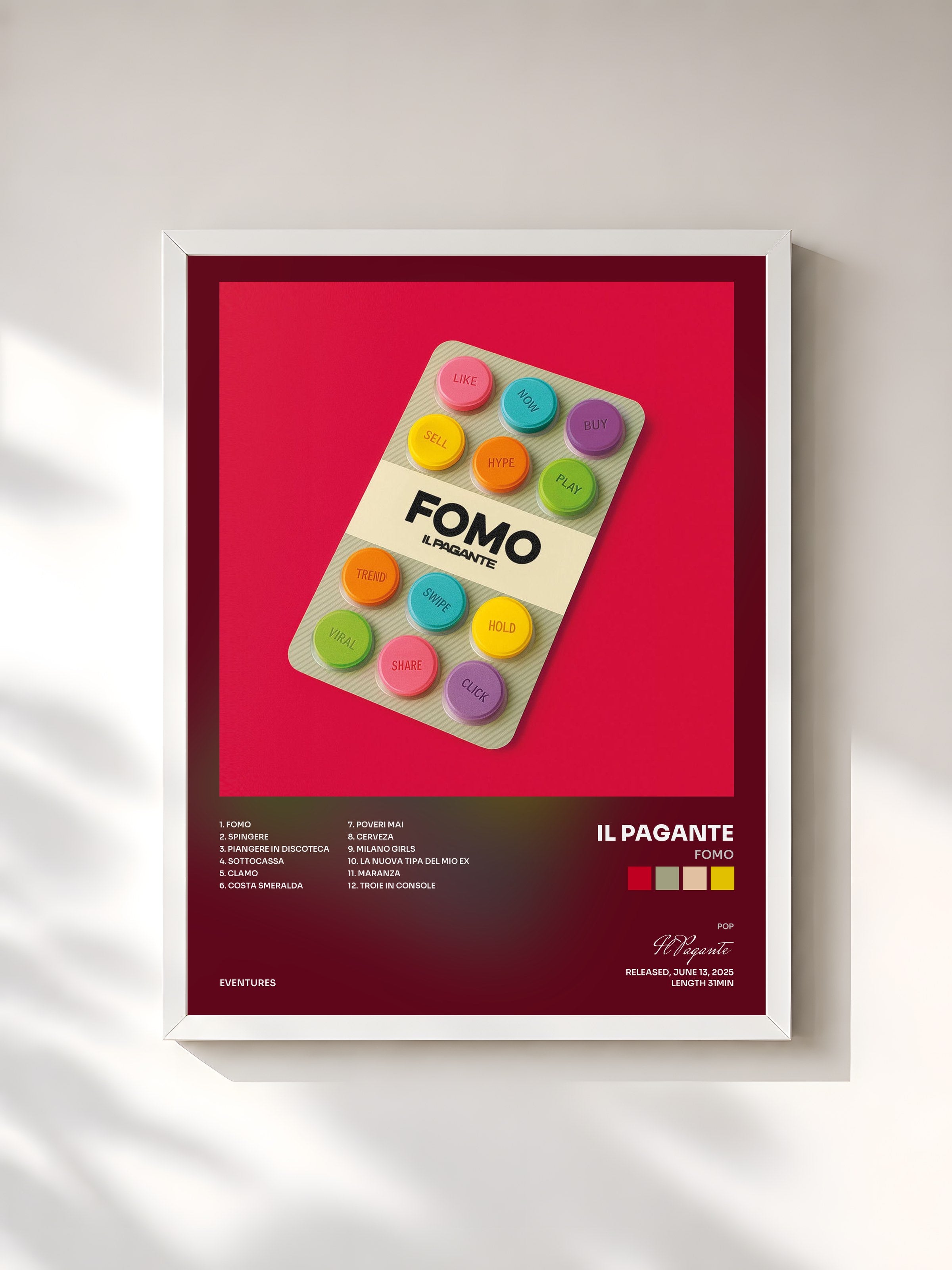 #blanc Tableau de l'album FOMO de Il Pagante, cadre blanc, imprimé et encadré en France