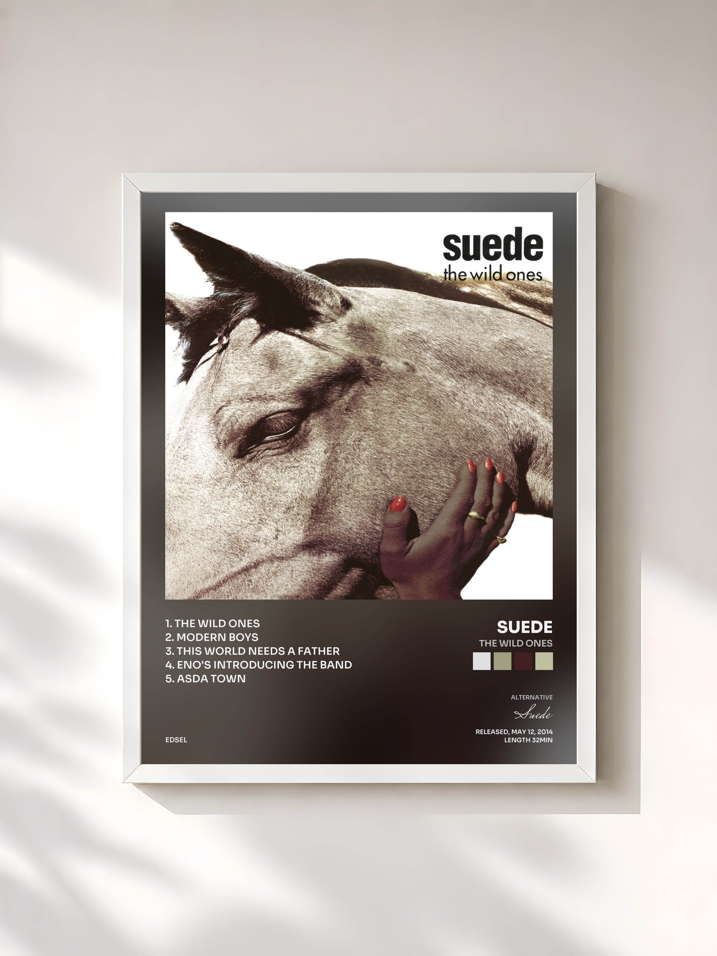 #blanc Tableau de l'album The Wild Ones de Suede, cadre blanc, imprimé et encadré en France