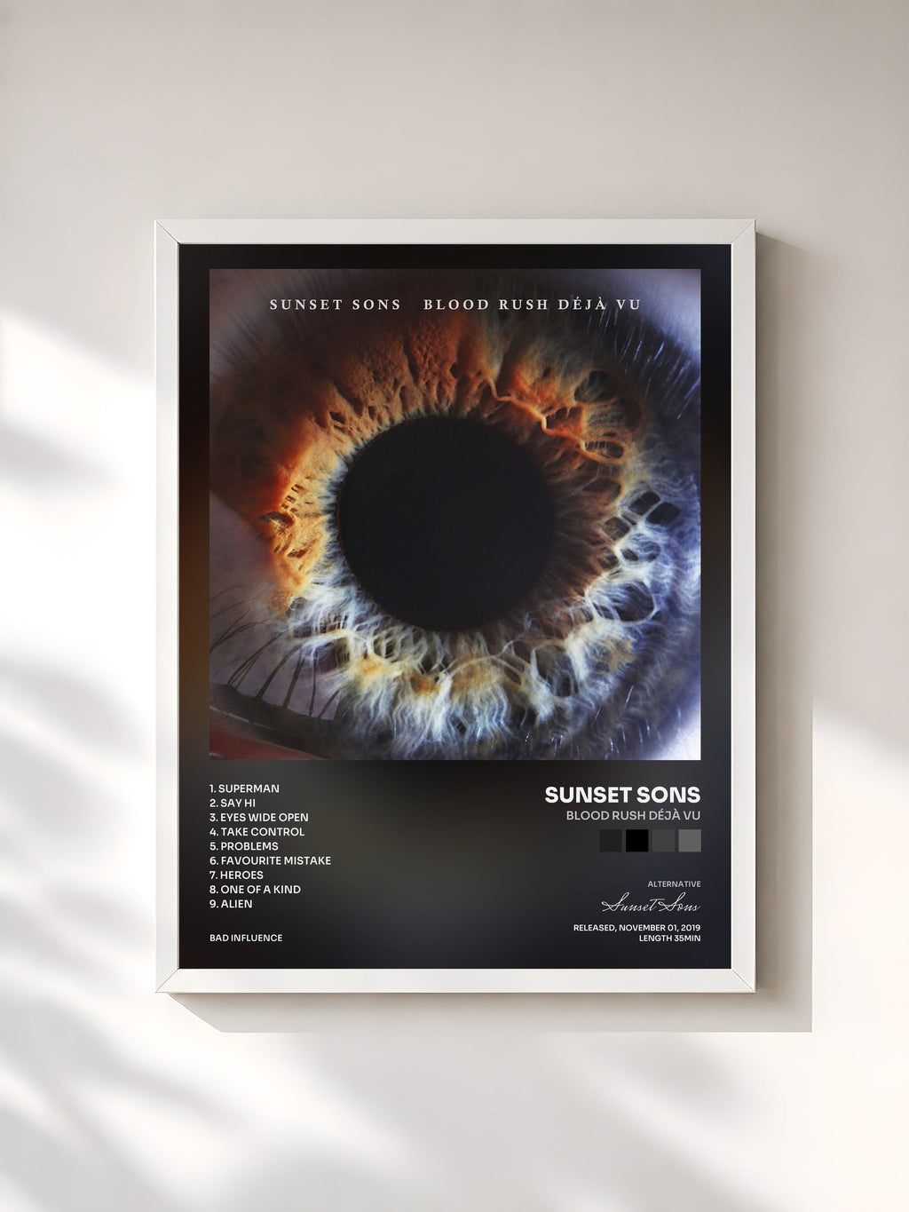 #blanc Blood Rush Déjà Vu by Sunset Sons as a framed art print, white frame, printed and framed in France