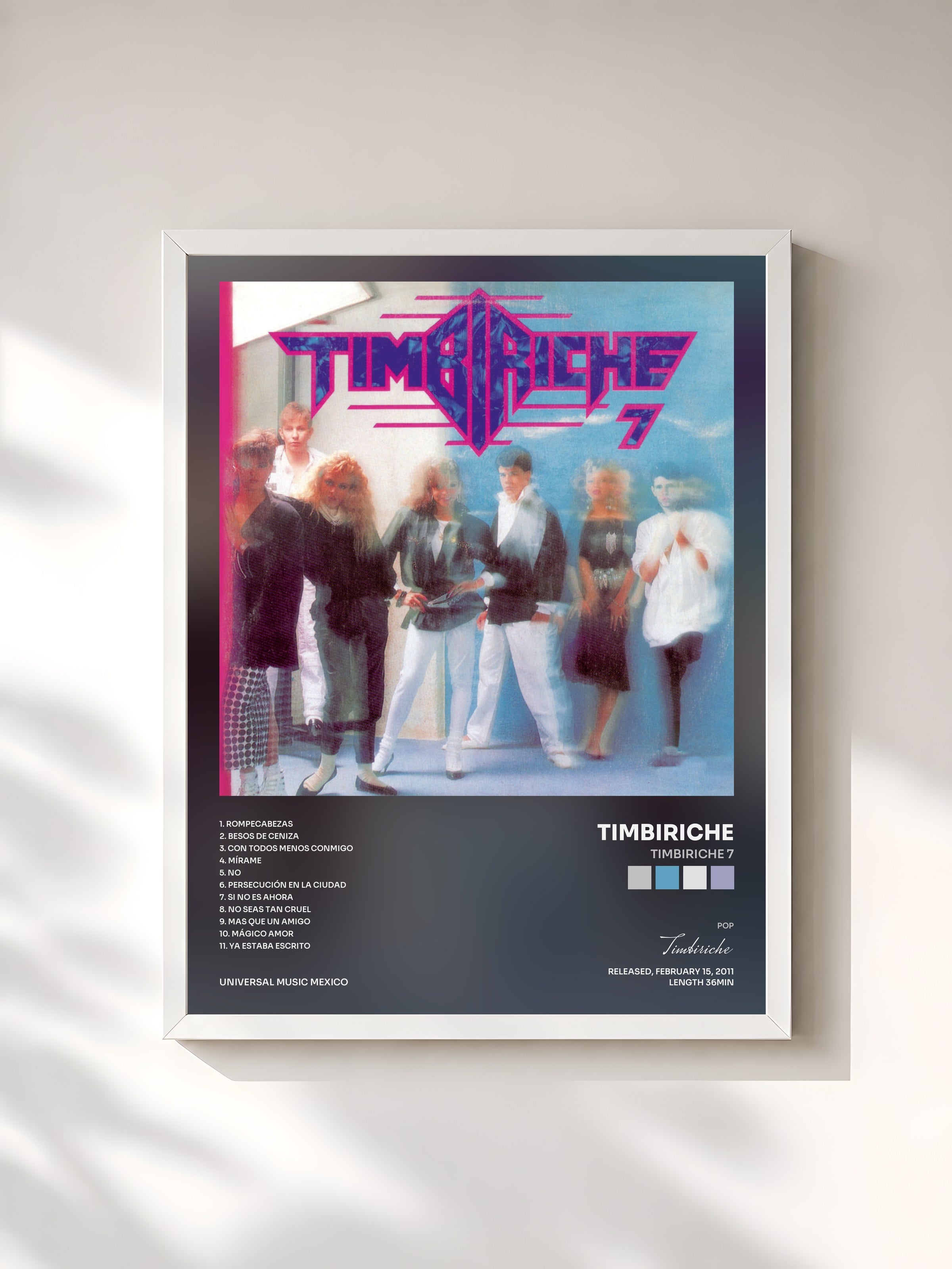 #blanc Tableau de l'album Timbiriche 7 de Timbiriche, cadre blanc, imprimé et encadré en France