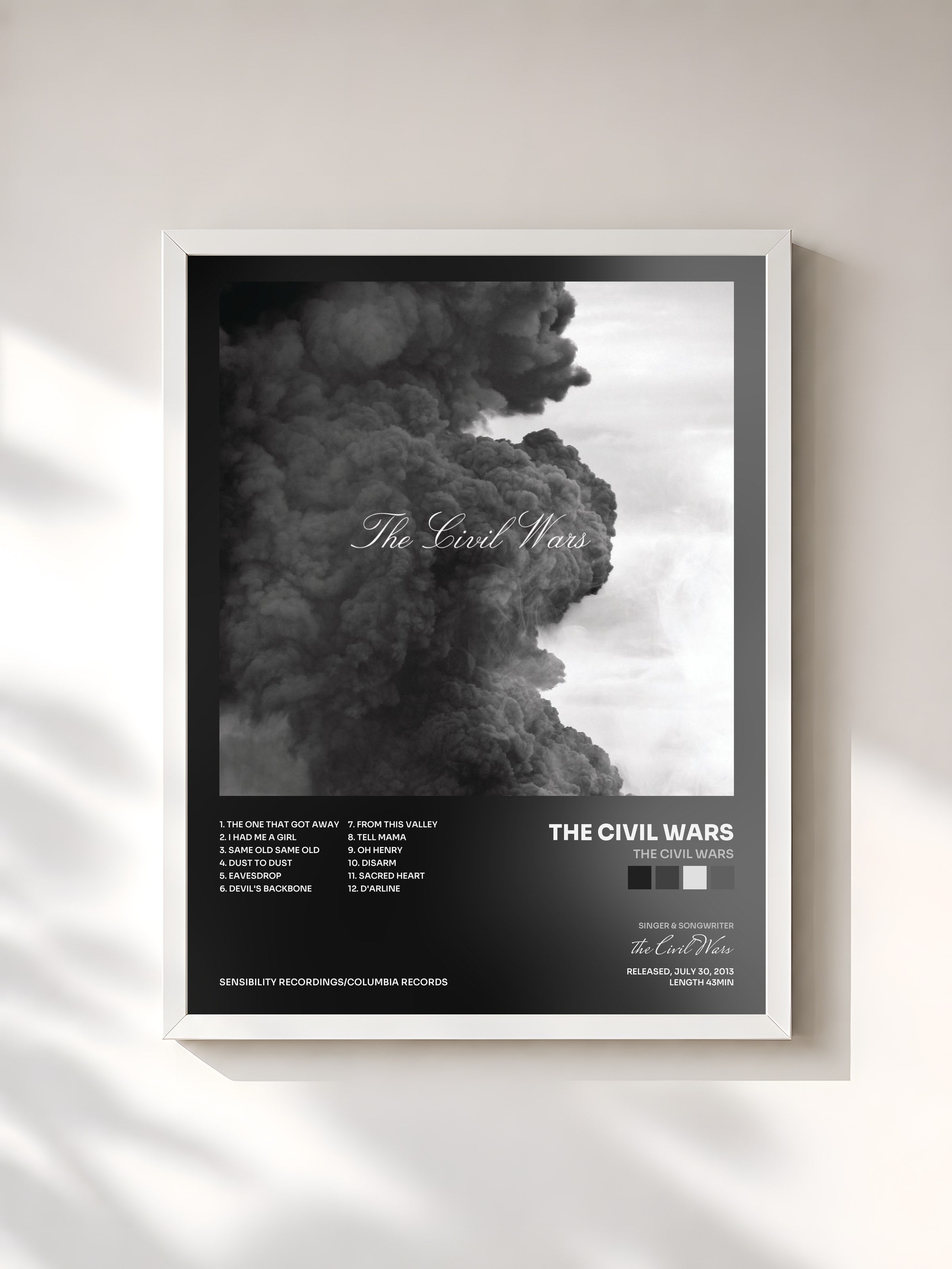 #blanc Tableau de l'album The Civil Wars de the Civil Wars, cadre blanc, imprimé et encadré en France