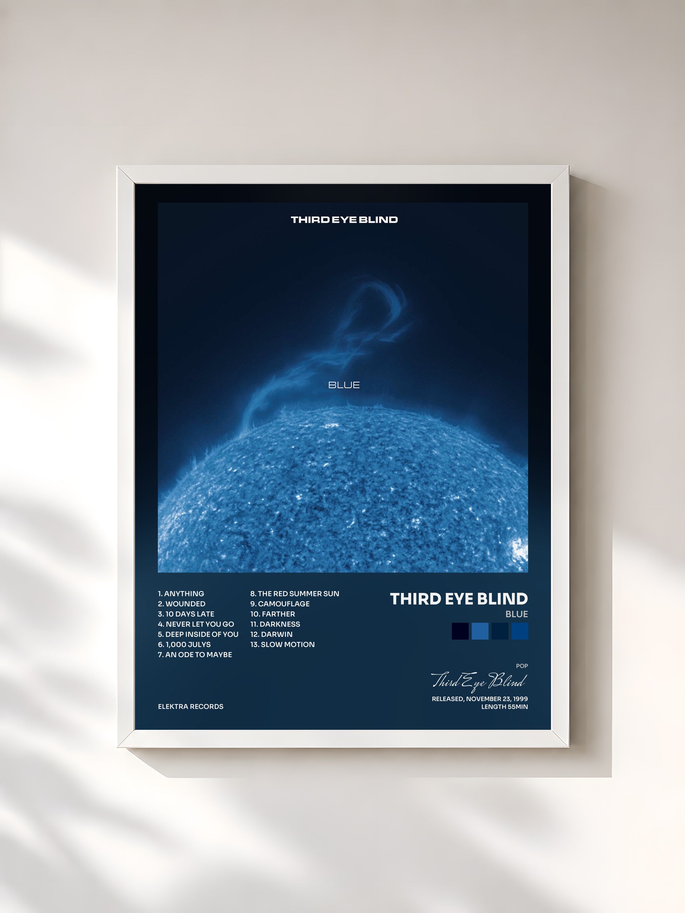 #blanc Tableau de l'album Blue de Third Eye Blind, cadre blanc, imprimé et encadré en France