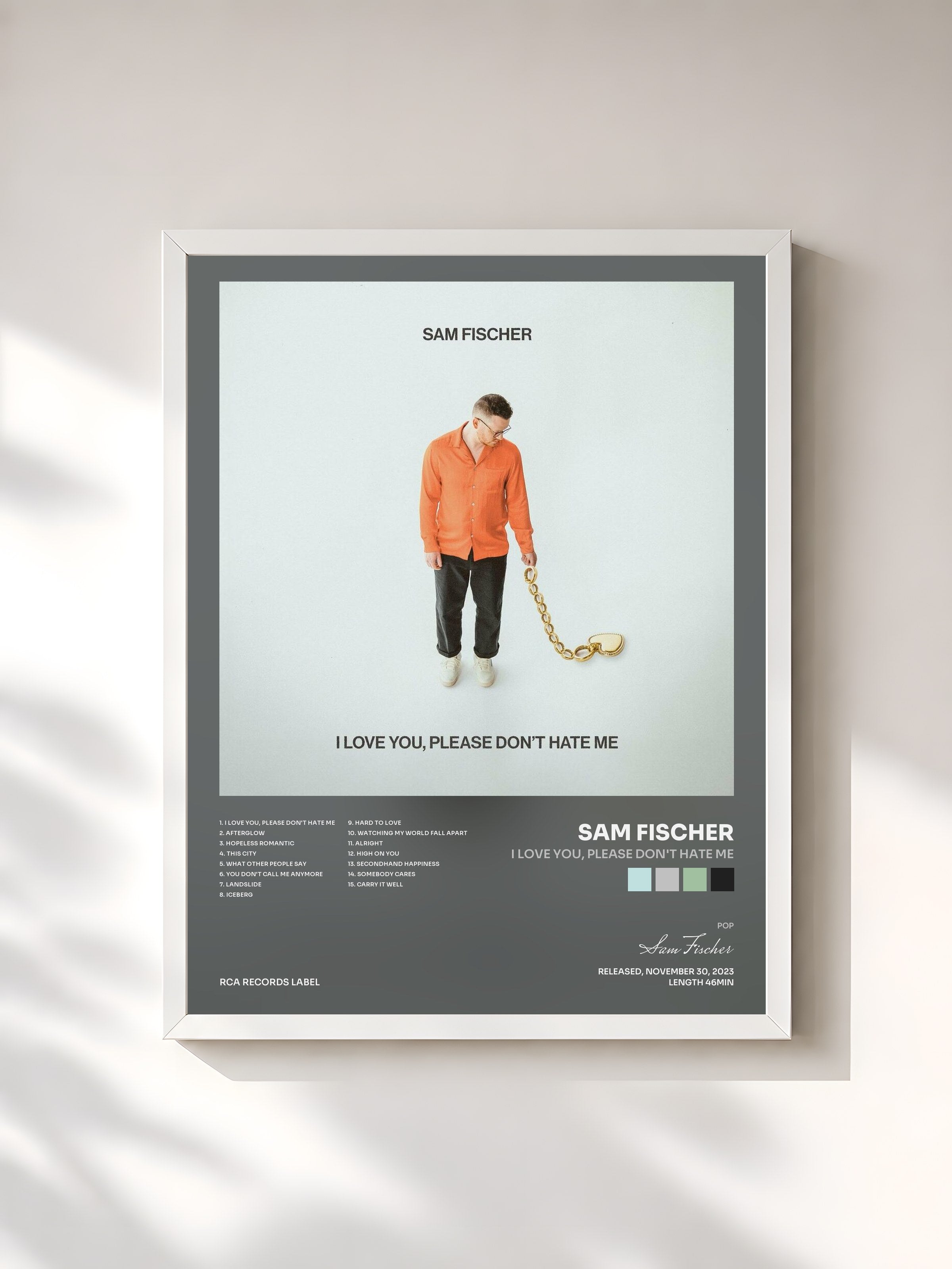 #blanc Tableau de l'album I Love You, Please Don't Hate Me de Sam Fischer, cadre blanc, imprimé et encadré en France
