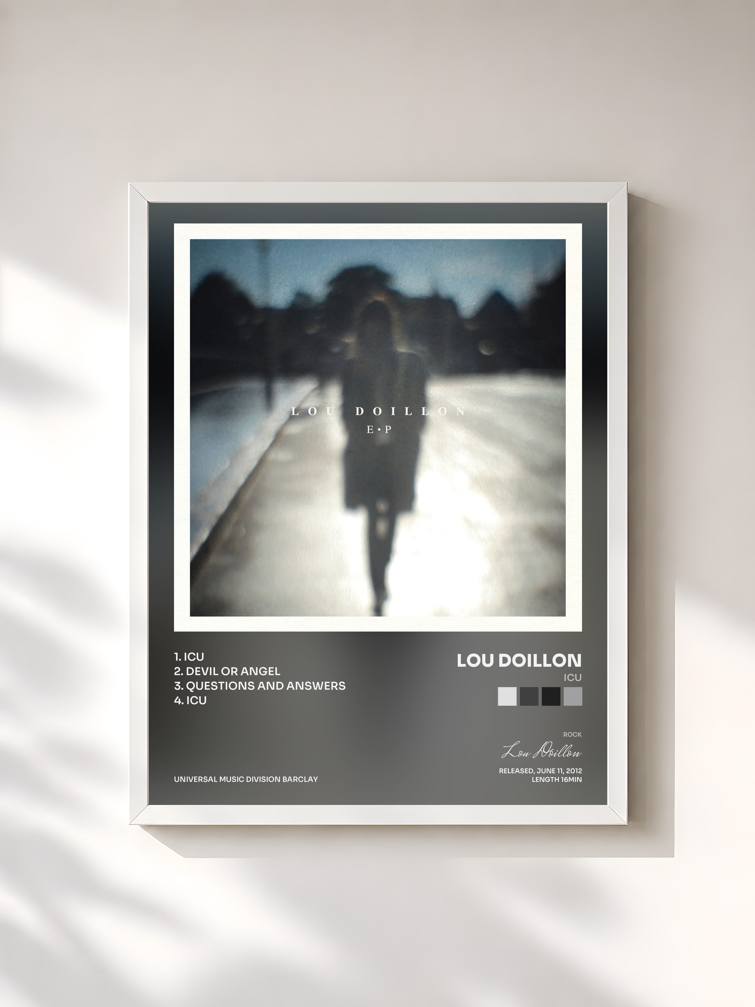 #blanc Tableau de l'album ICU de Lou Doillon, cadre blanc, imprimé et encadré en France