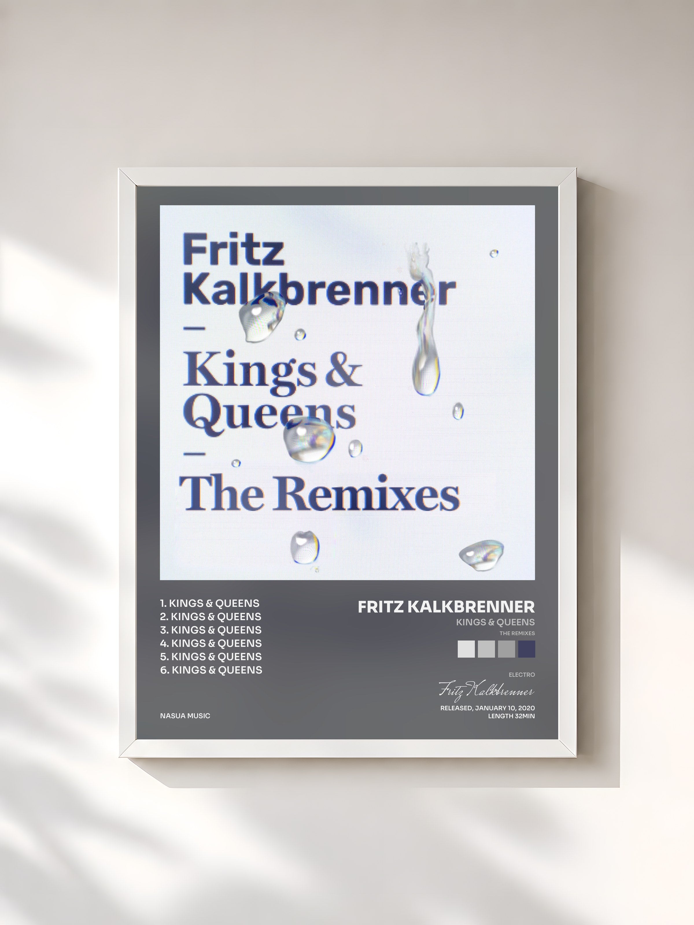 #blanc Tableau de l'album Kings & Queens (The Remixes) de Fritz Kalkbrenner, cadre blanc, imprimé et encadré en France