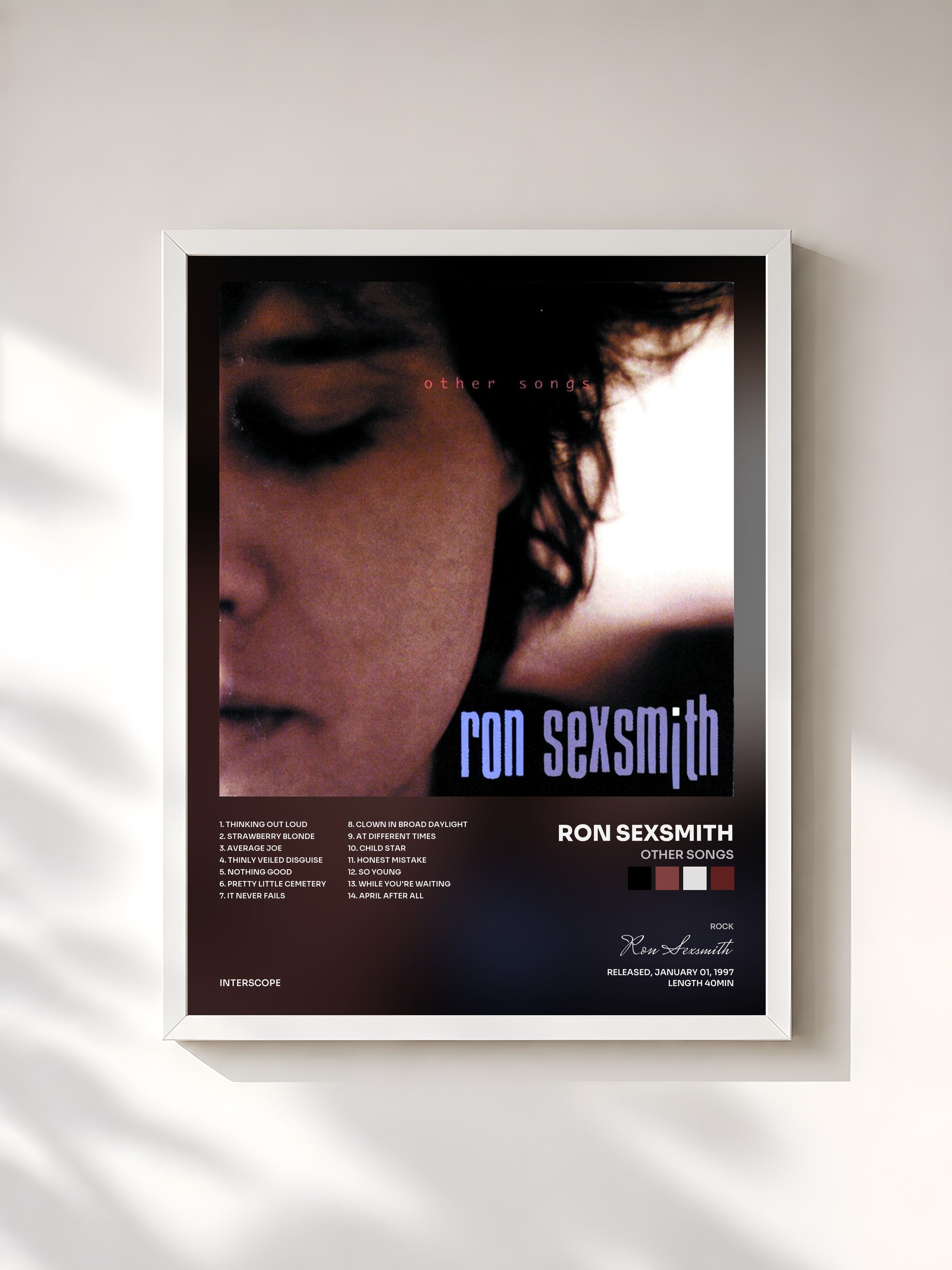 #blanc Tableau de l'album Other Songs de Ron Sexsmith, cadre blanc, imprimé et encadré en France