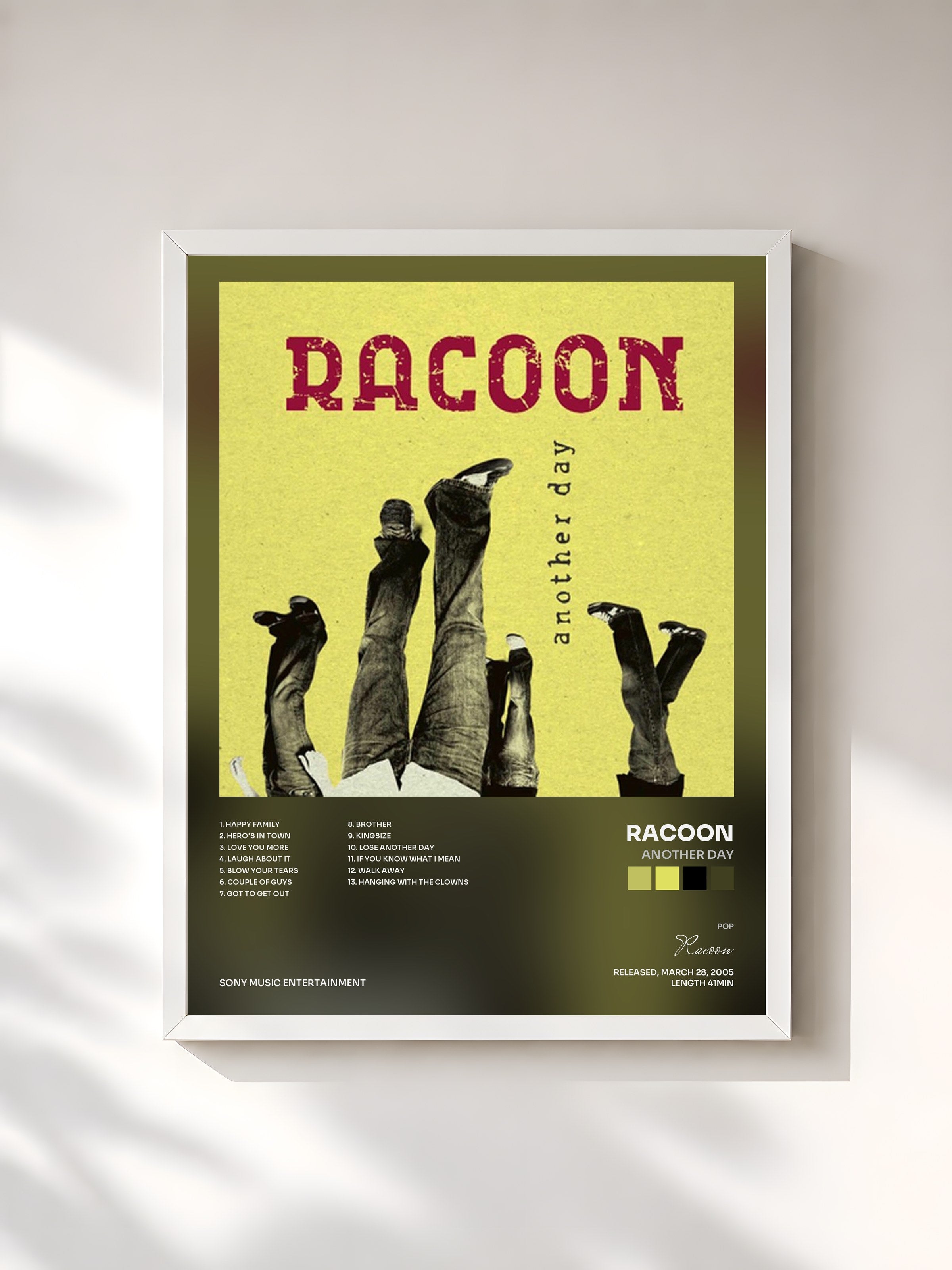 #blanc Tableau de l'album Another Day de Racoon, cadre blanc, imprimé et encadré en France