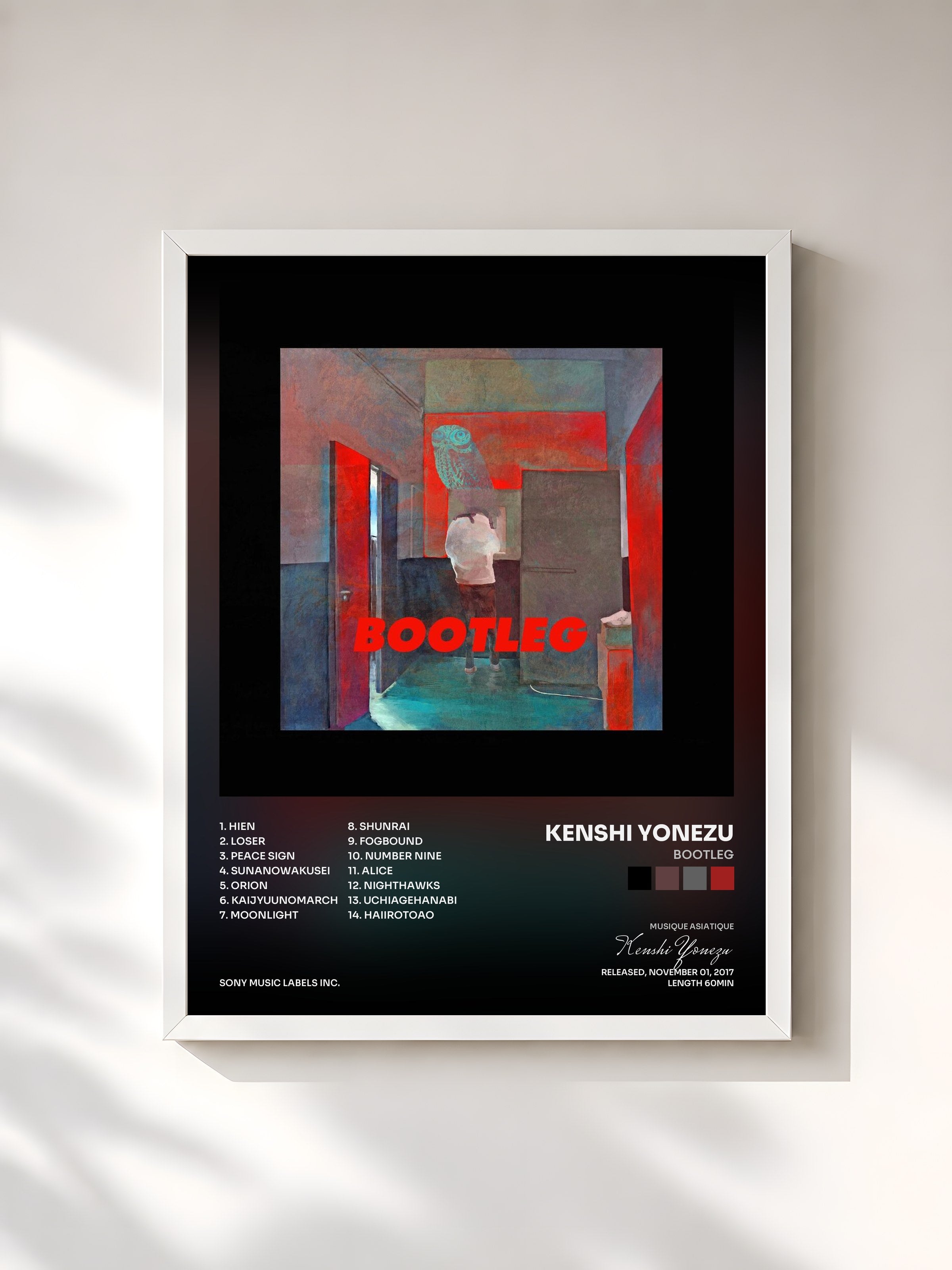 #blanc Tableau de l'album BOOTLEG de Kenshi Yonezu, cadre blanc, imprimé et encadré en France