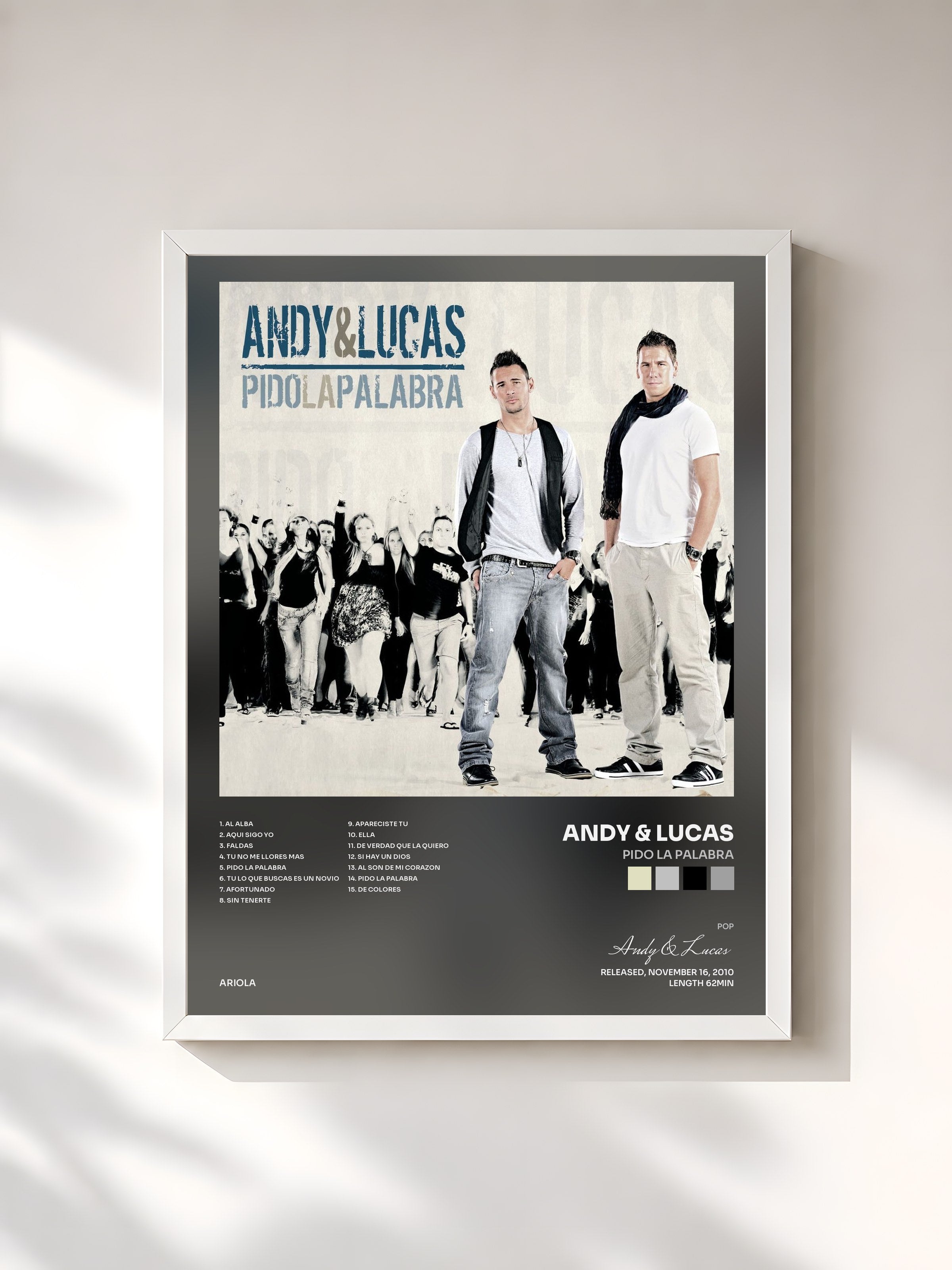#blanc Tableau de l'album Pido La Palabra de Andy & Lucas, cadre blanc, imprimé et encadré en France