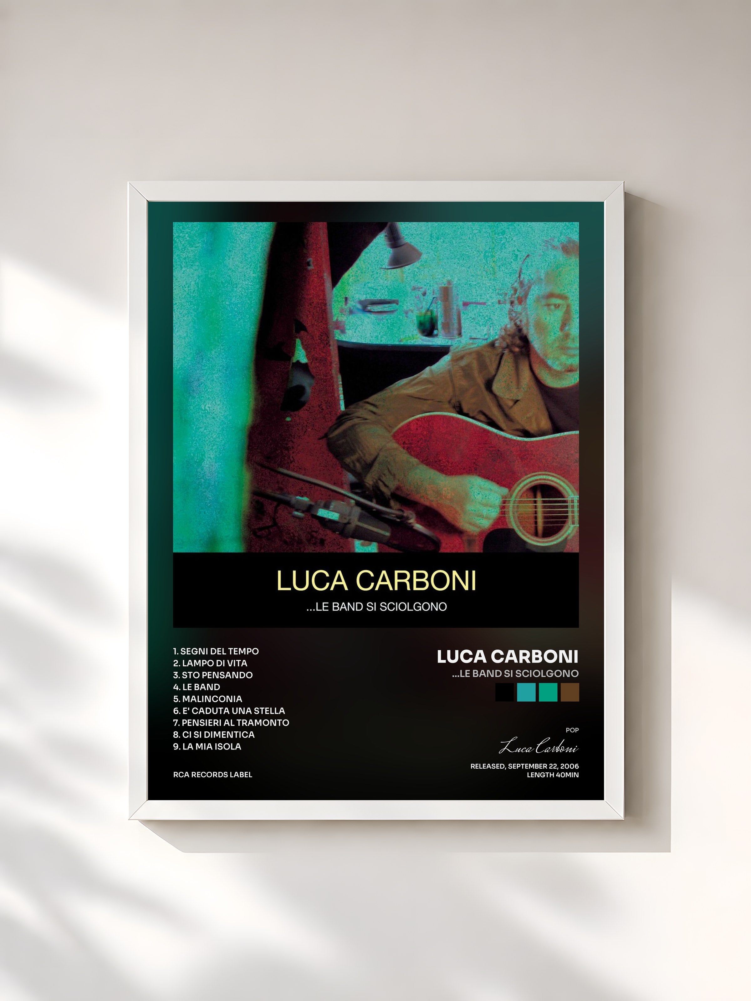 #blanc Tableau de l'album ...Le Band Si Sciolgono de Luca Carboni, cadre blanc, imprimé et encadré en France