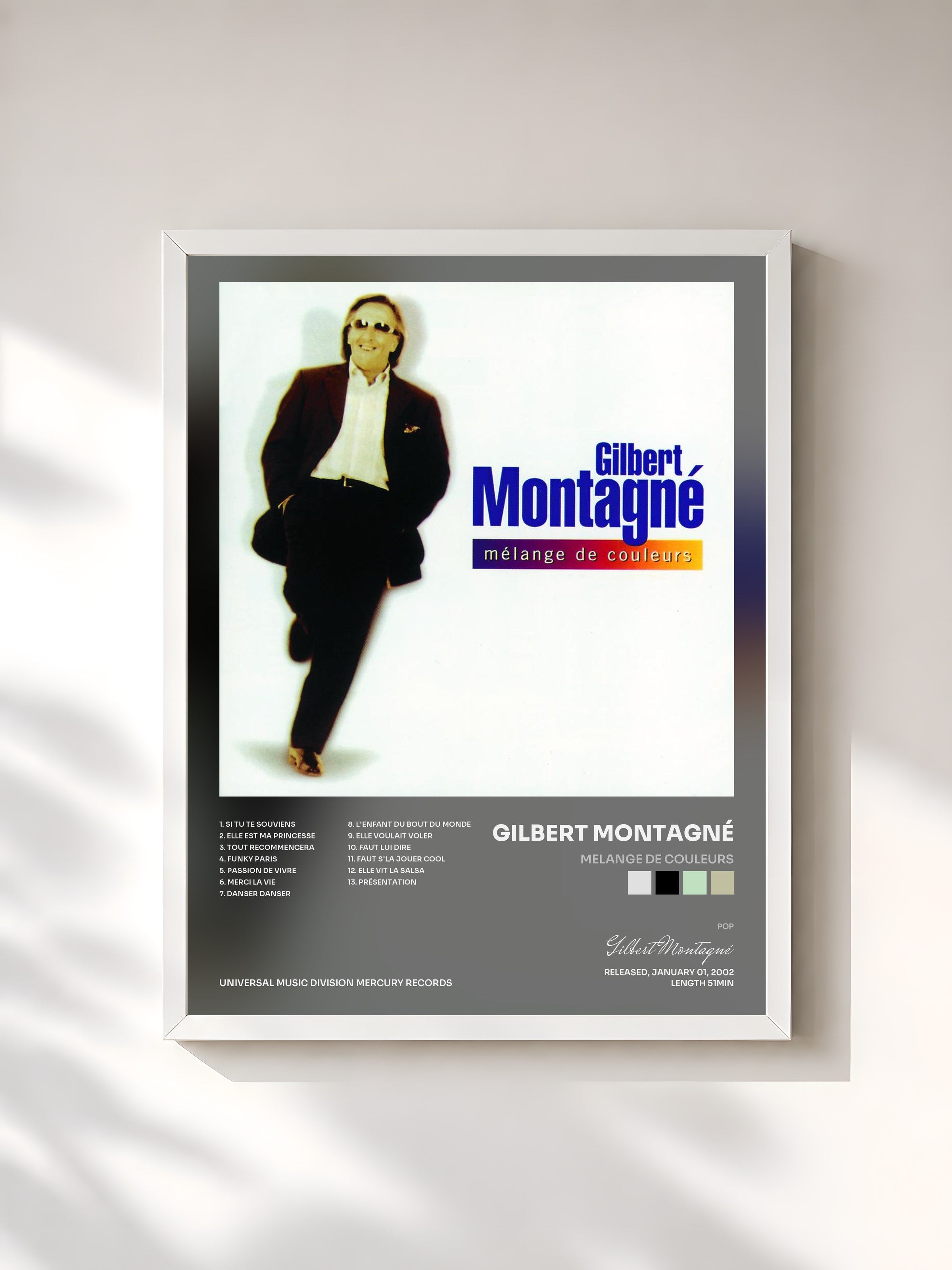 #blanc Tableau de l'album Melange De Couleurs de Gilbert Montagné, cadre blanc, imprimé et encadré en France