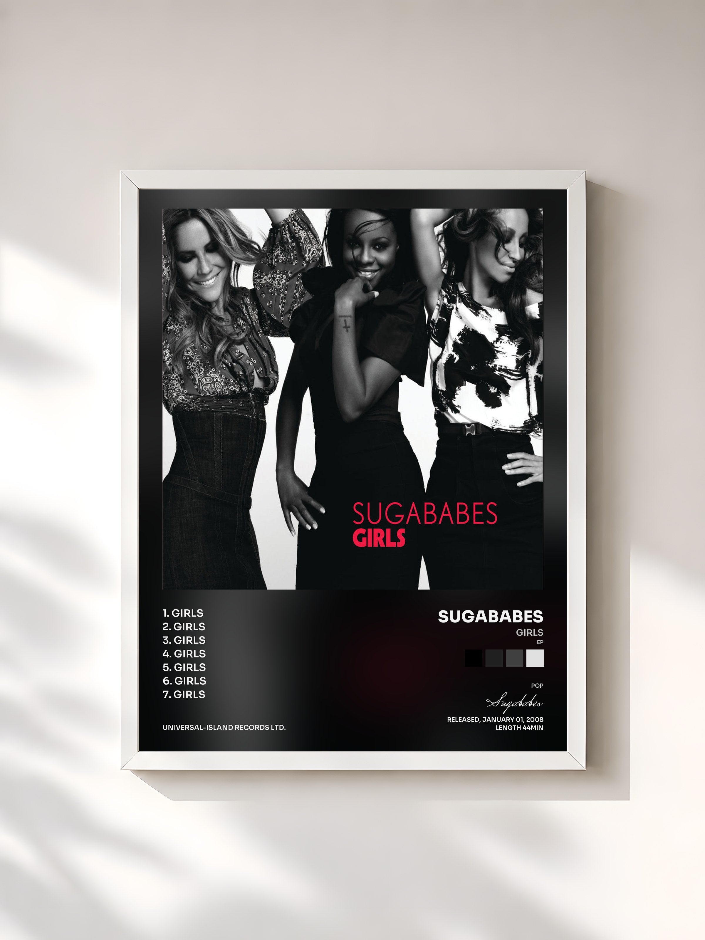 #blanc Tableau de l'album Girls (EP) de Sugababes, cadre blanc, imprimé et encadré en France