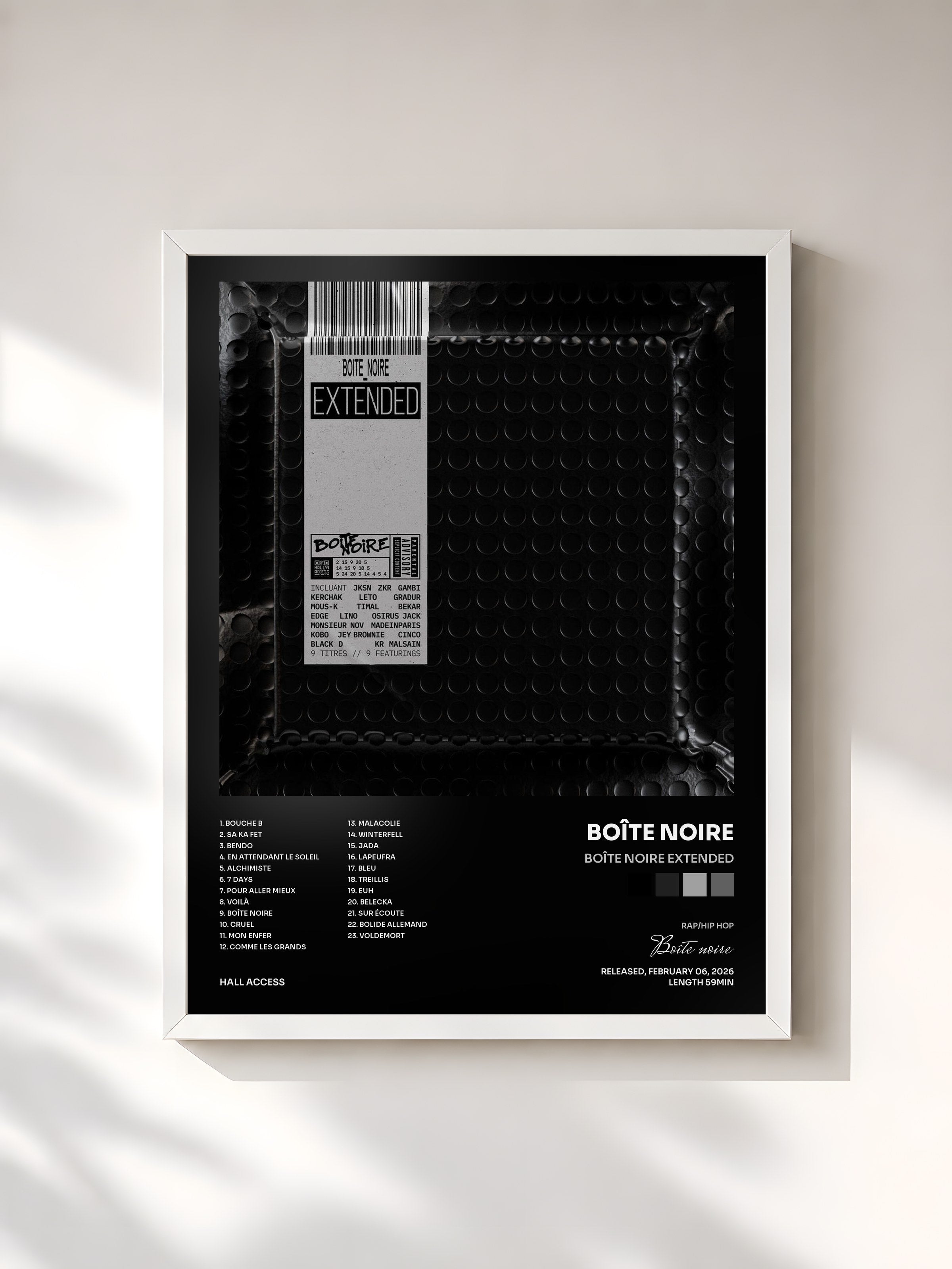#blanc Tableau de l'album Boîte Noire Extended de Boîte noire, cadre blanc, imprimé et encadré en France