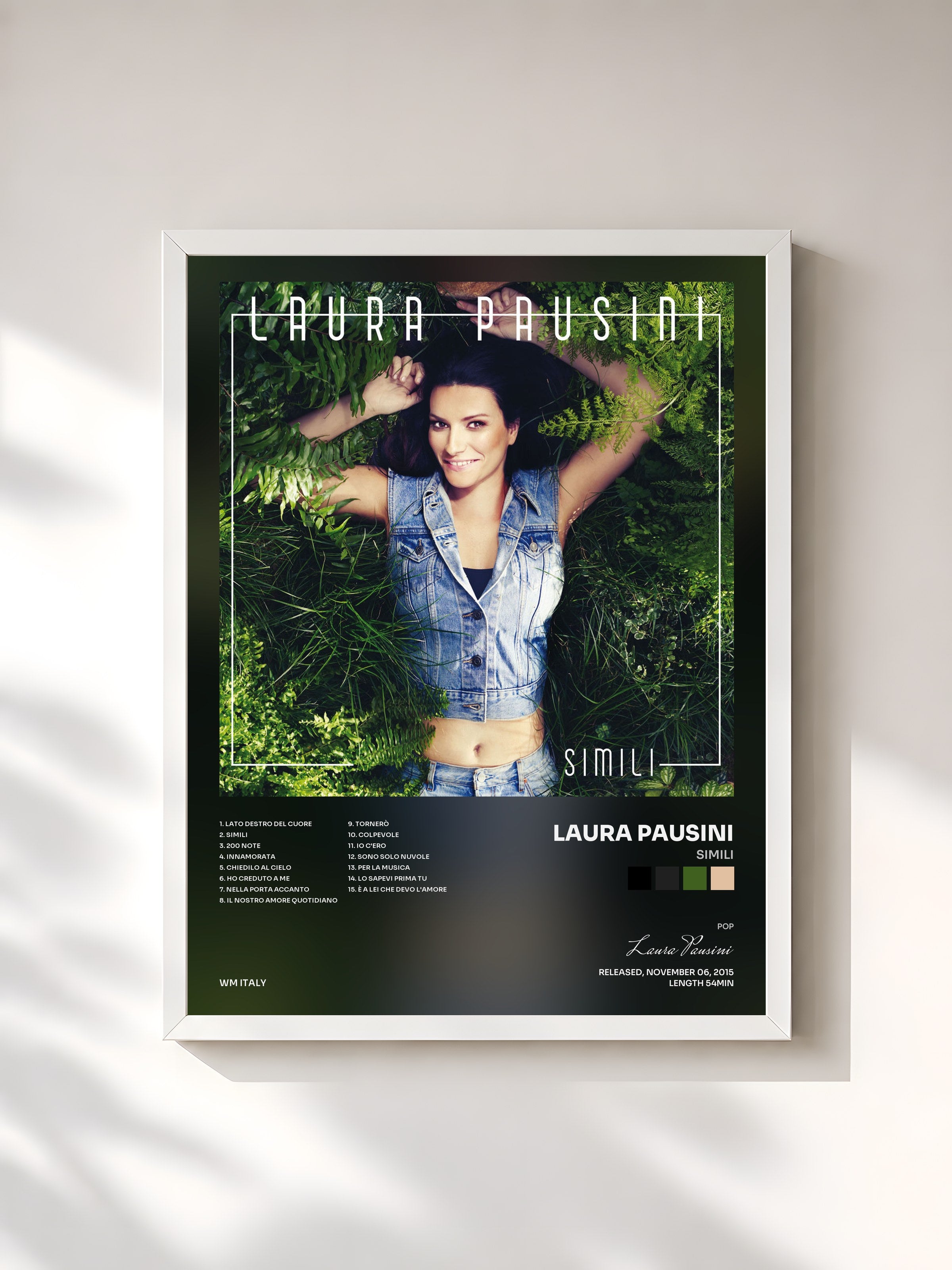 #blanc Tableau de l'album Simili de Laura Pausini, cadre blanc, imprimé et encadré en France