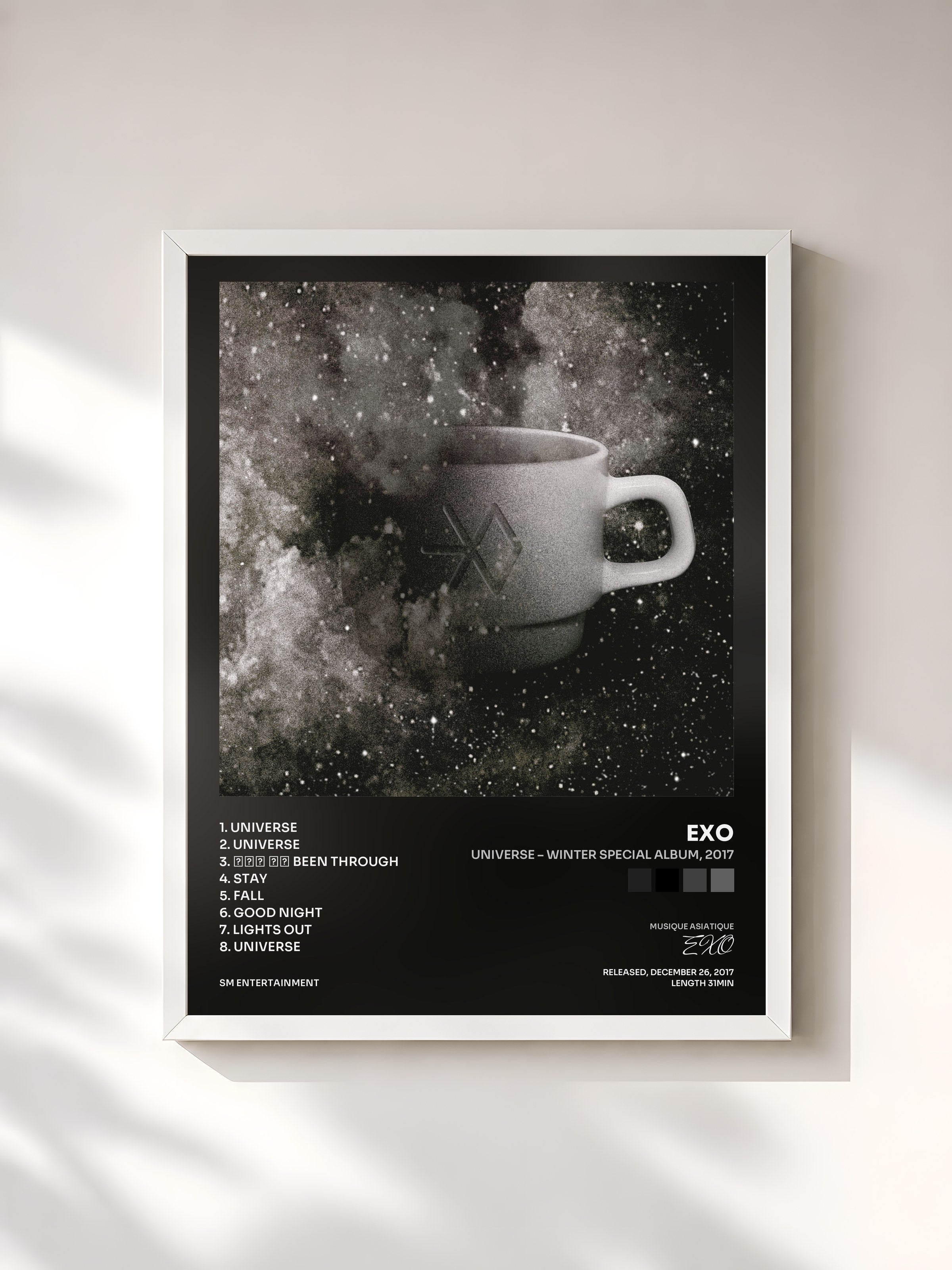 #blanc Tableau de l'album Universe – Winter Special Album, 2017 de EXO, cadre blanc, imprimé et encadré en France