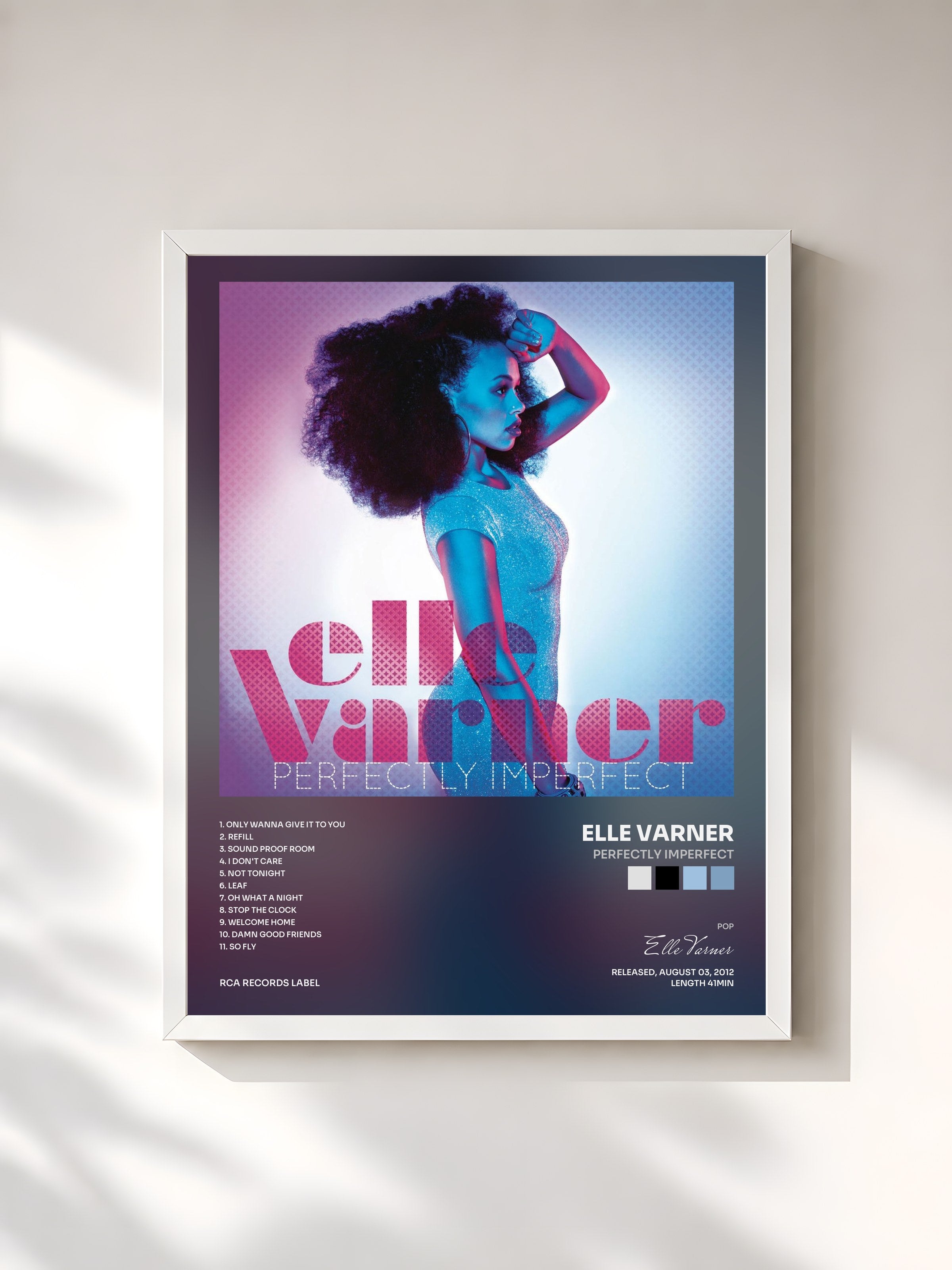 #blanc Tableau de l'album Perfectly Imperfect de Elle Varner, cadre blanc, imprimé et encadré en France
