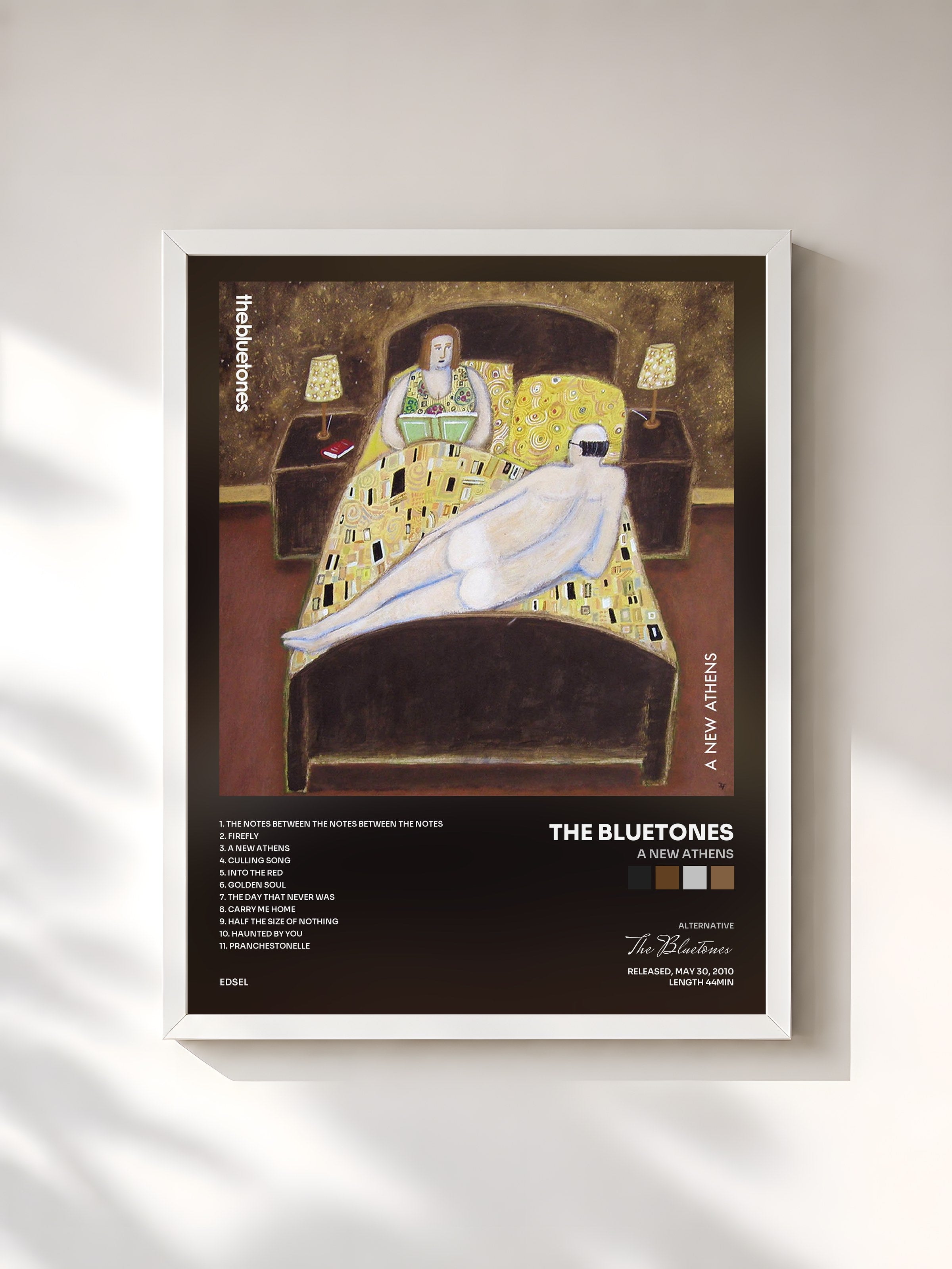 #blanc Tableau de l'album A New Athens de The Bluetones, cadre blanc, imprimé et encadré en France