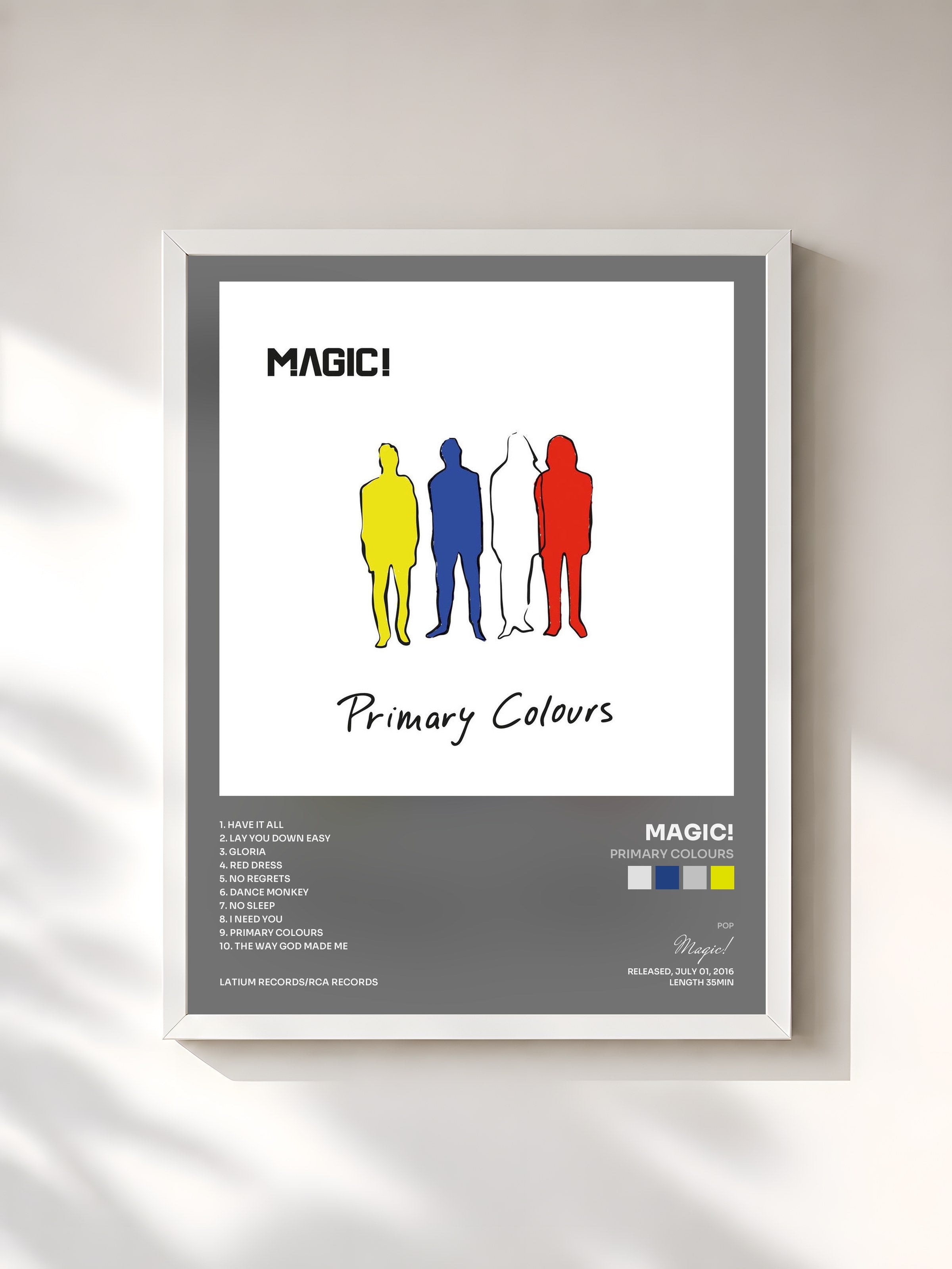 #blanc Tableau de l'album Primary Colours de Magic!, cadre blanc, imprimé et encadré en France