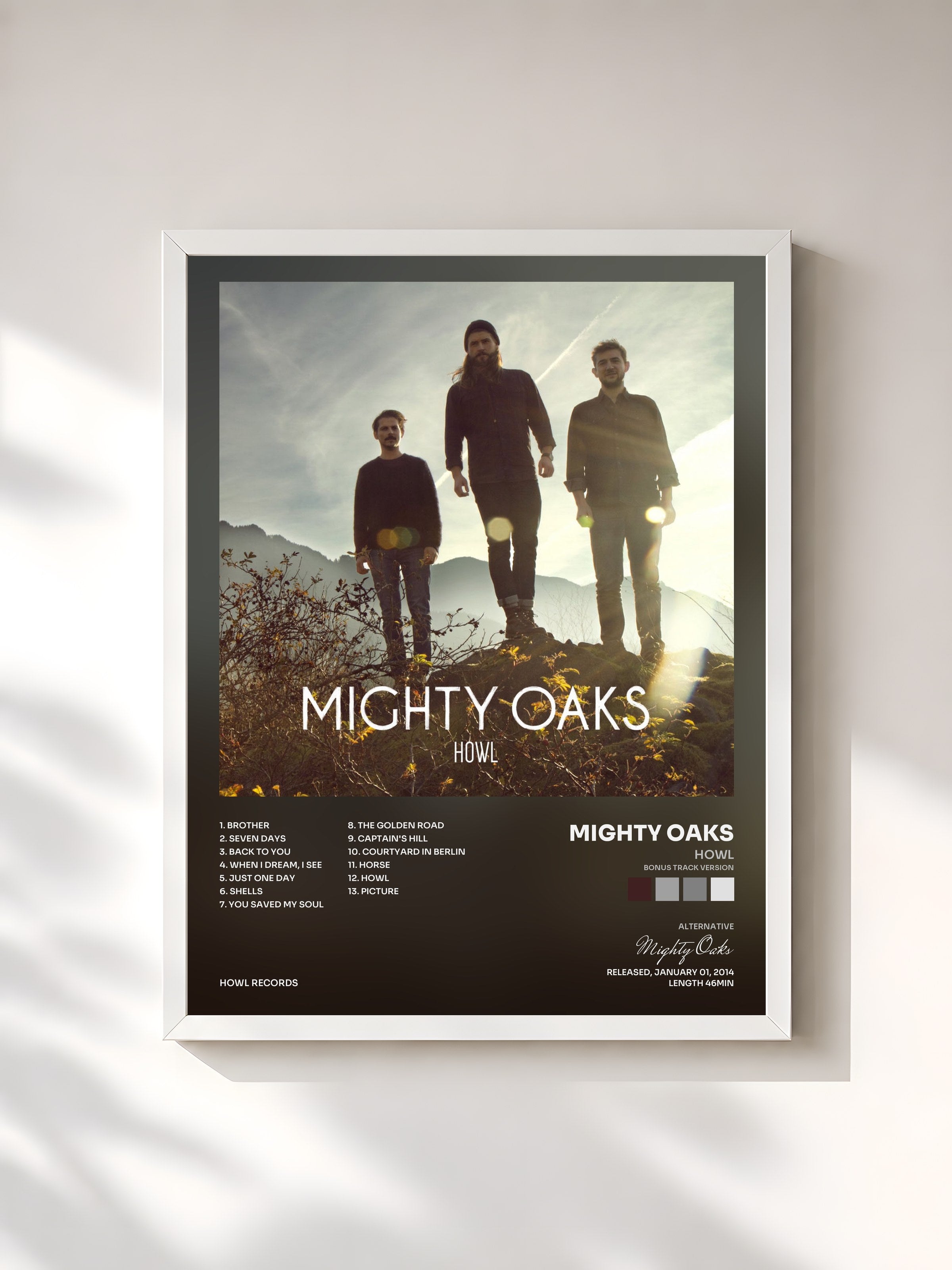 #blanc Tableau de l'album Howl (Bonus Track Version) de Mighty Oaks, cadre blanc, imprimé et encadré en France