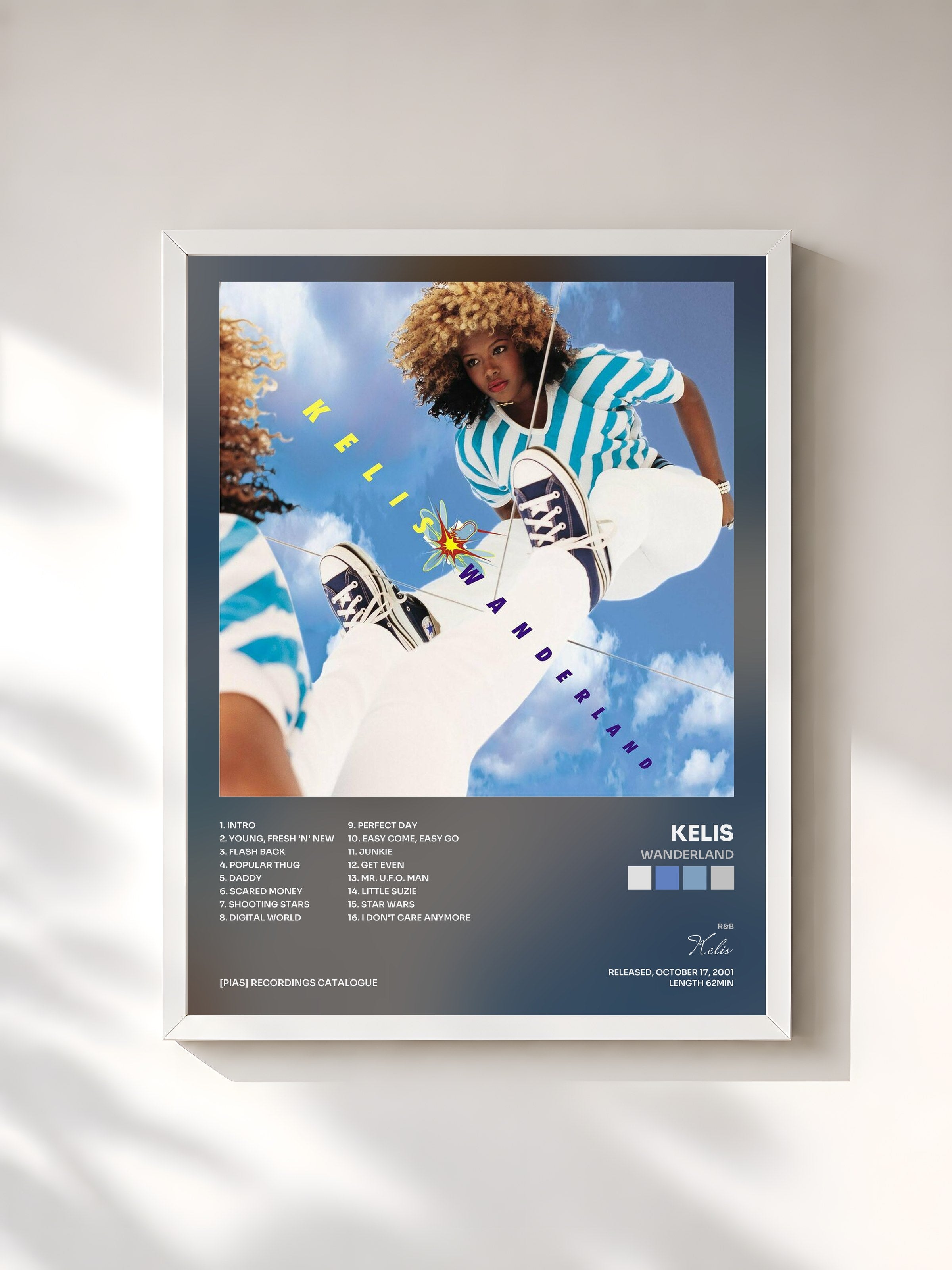 #blanc Tableau de l'album Wanderland de Kelis, cadre blanc, imprimé et encadré en France