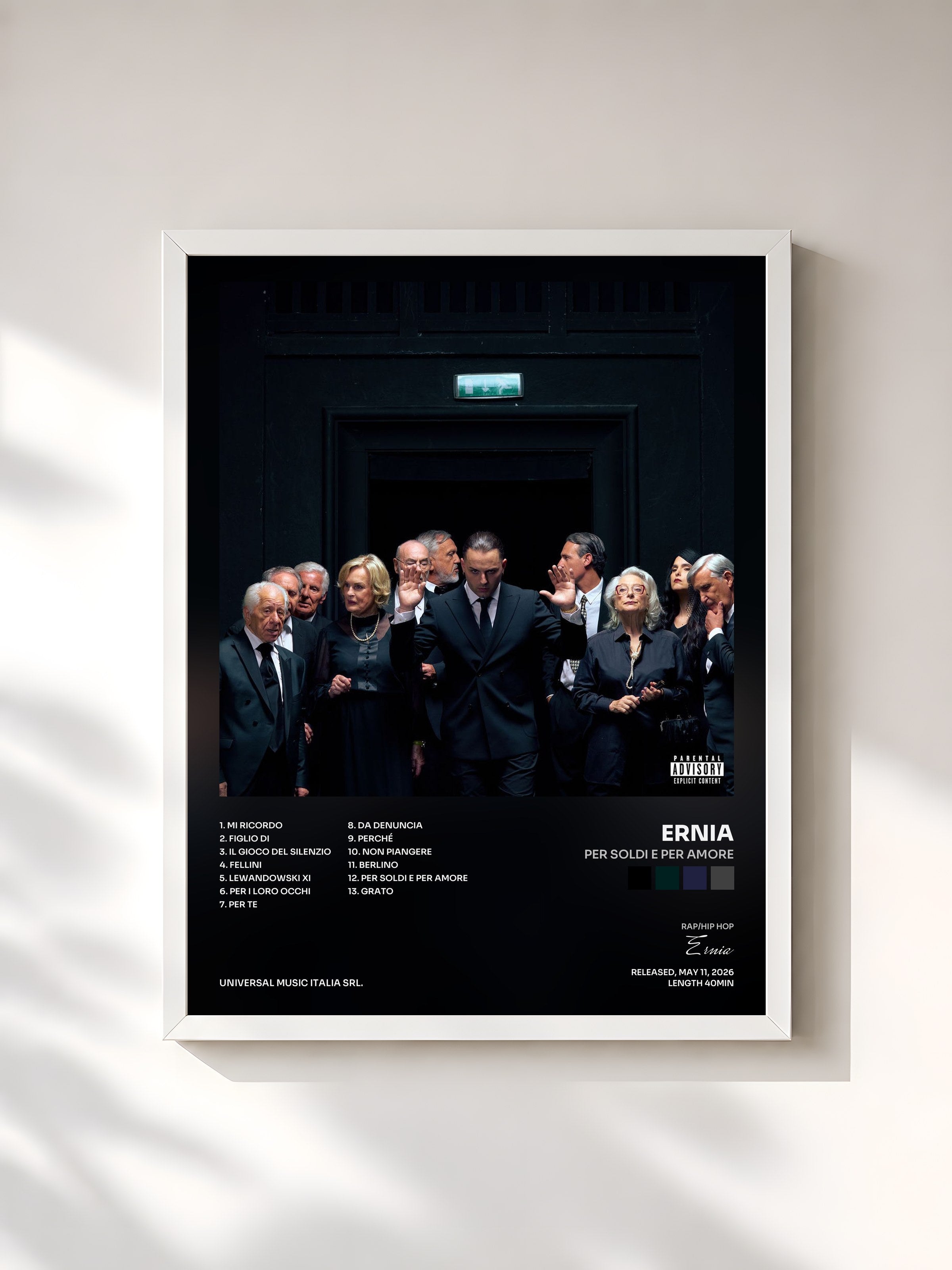 #blanc Tableau de l'album PER SOLDI E PER AMORE de Ernia, cadre blanc, imprimé et encadré en France