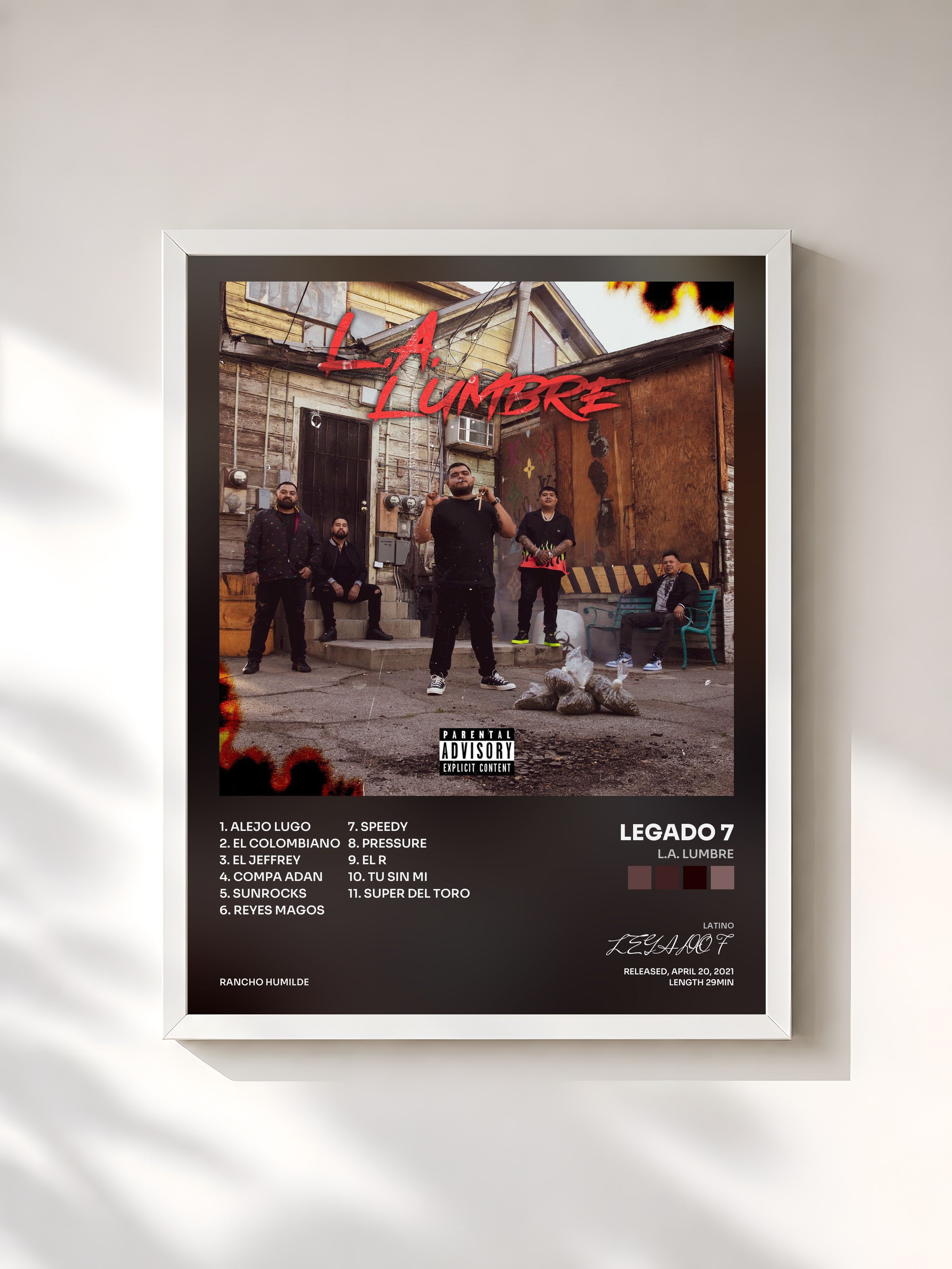 #blanc Tableau de l'album L.A. Lumbre de LEGADO 7, cadre blanc, imprimé et encadré en France