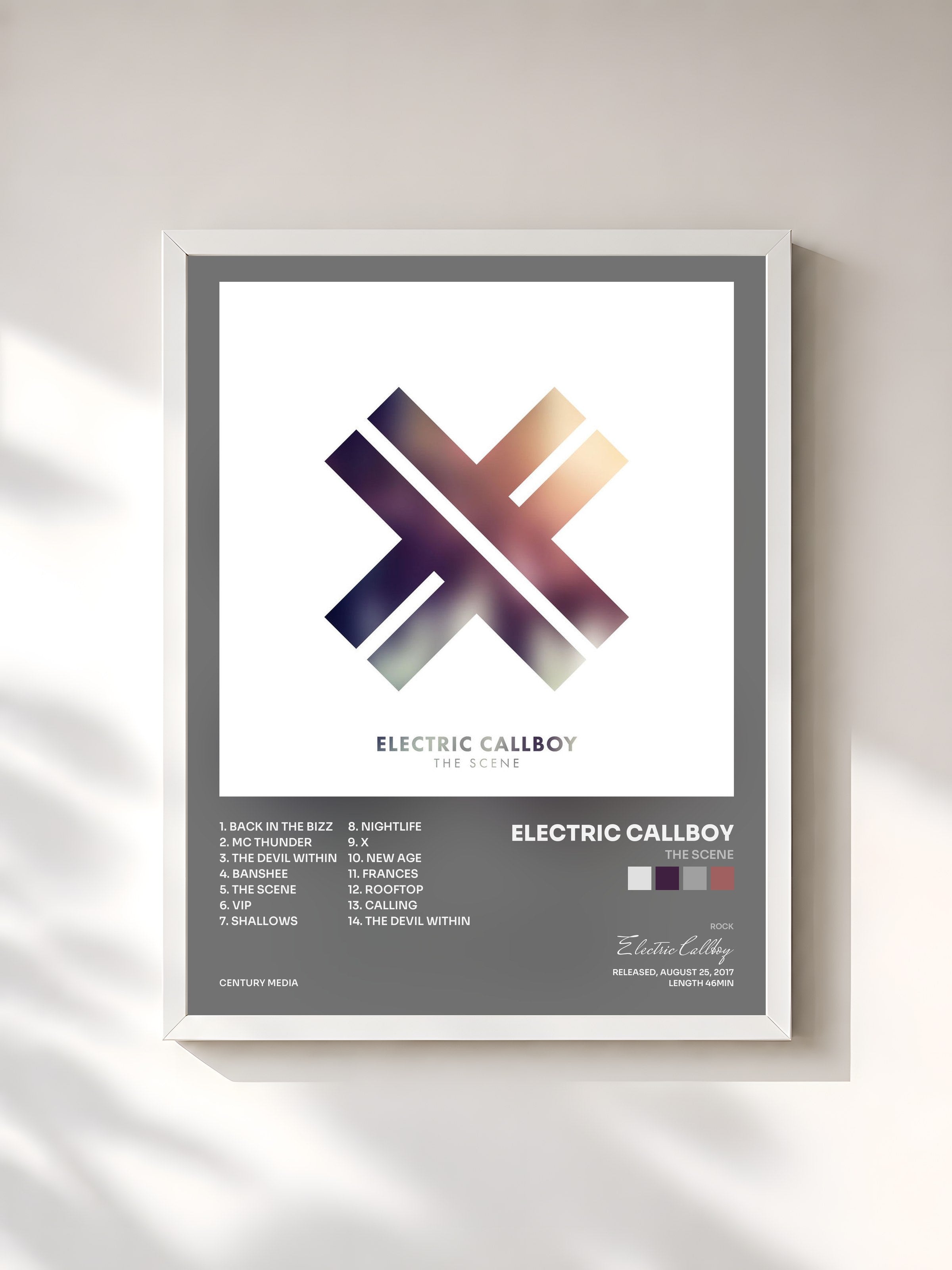 #blanc Tableau de l'album The Scene de Electric Callboy, cadre blanc, imprimé et encadré en France