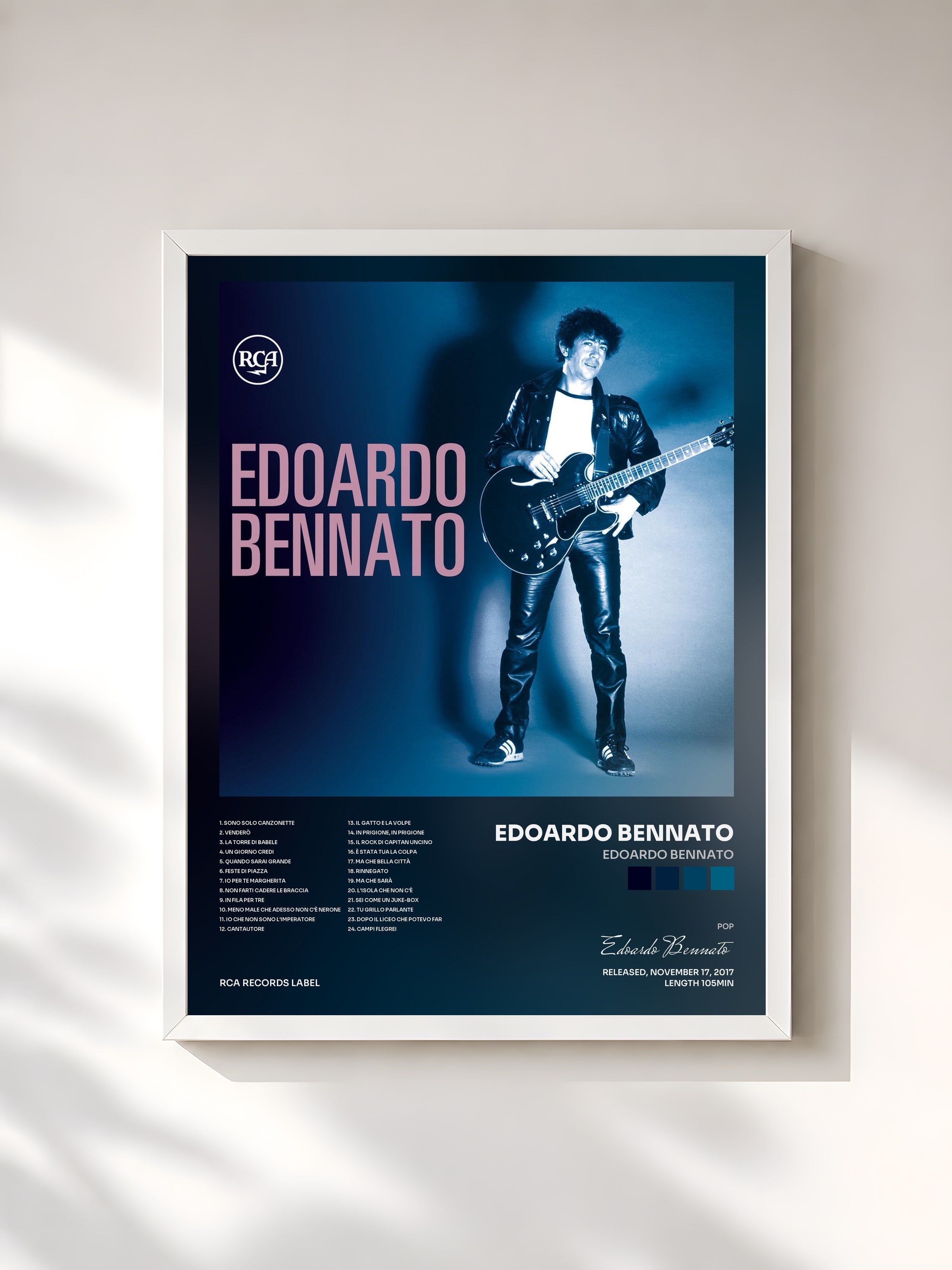 #blanc Tableau de l'album Edoardo Bennato de Edoardo Bennato, cadre blanc, imprimé et encadré en France