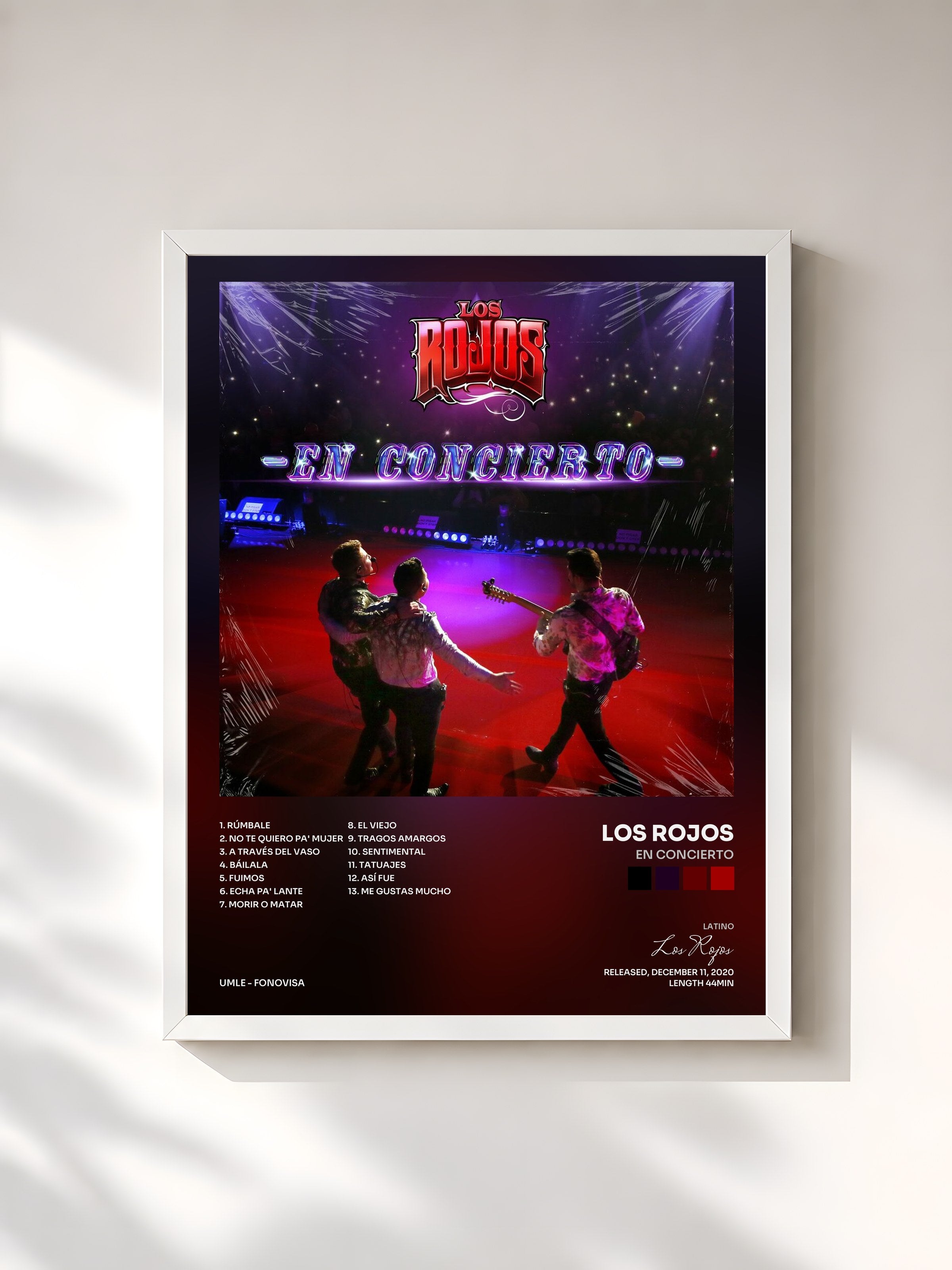 #blanc Tableau de l'album En Concierto de Los Rojos, cadre blanc, imprimé et encadré en France