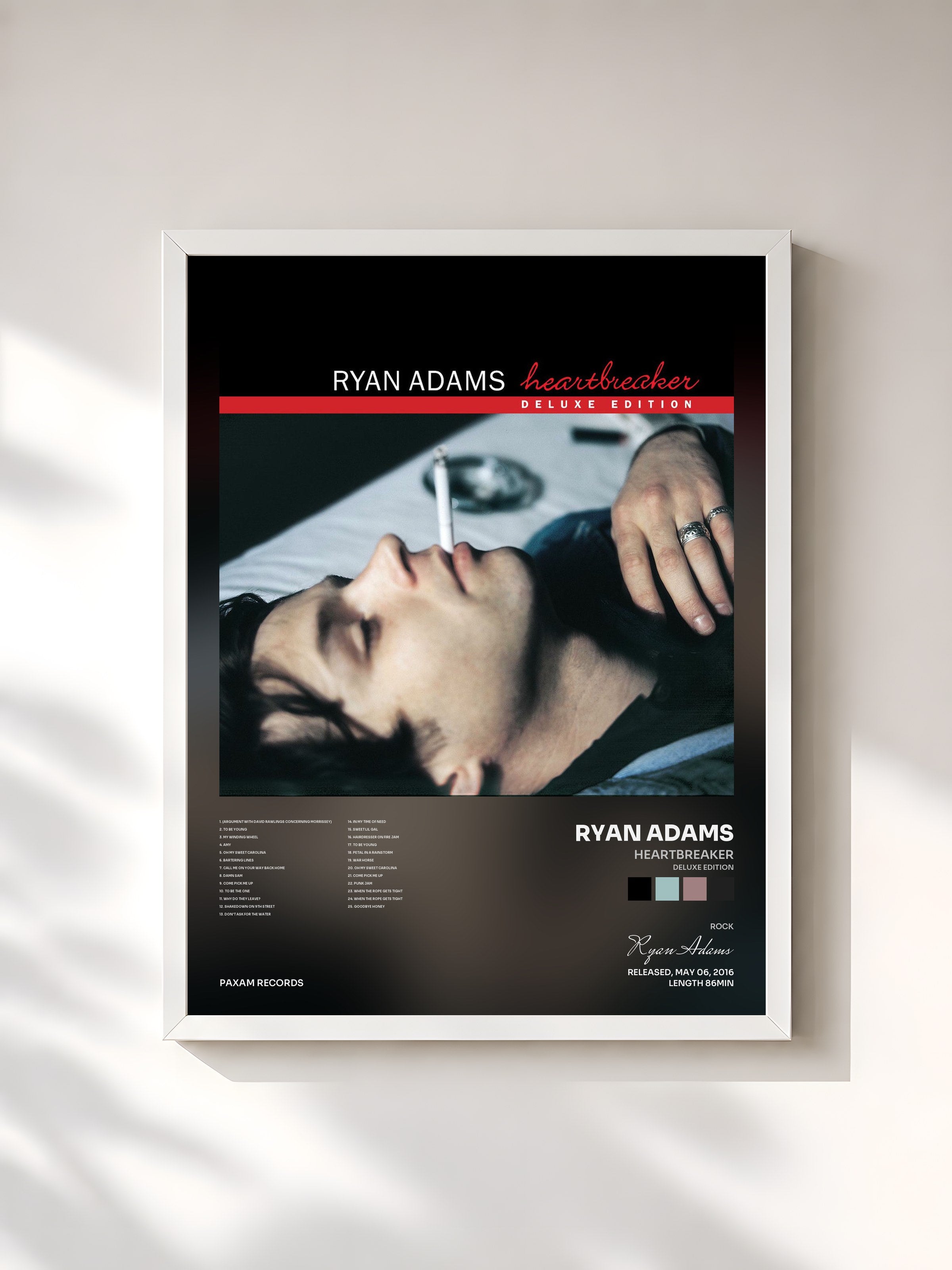 #blanc Tableau de l'album Heartbreaker (Deluxe Edition) de Ryan Adams, cadre blanc, imprimé et encadré en France