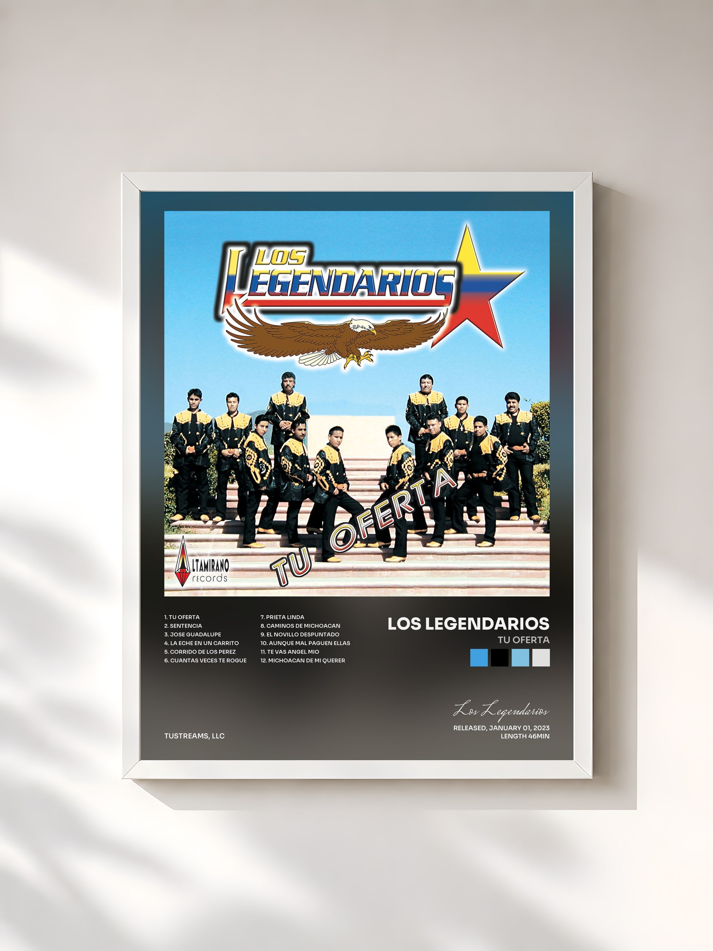 #blanc Tableau de l'album Tu Oferta de Los Legendarios, cadre blanc, imprimé et encadré en France