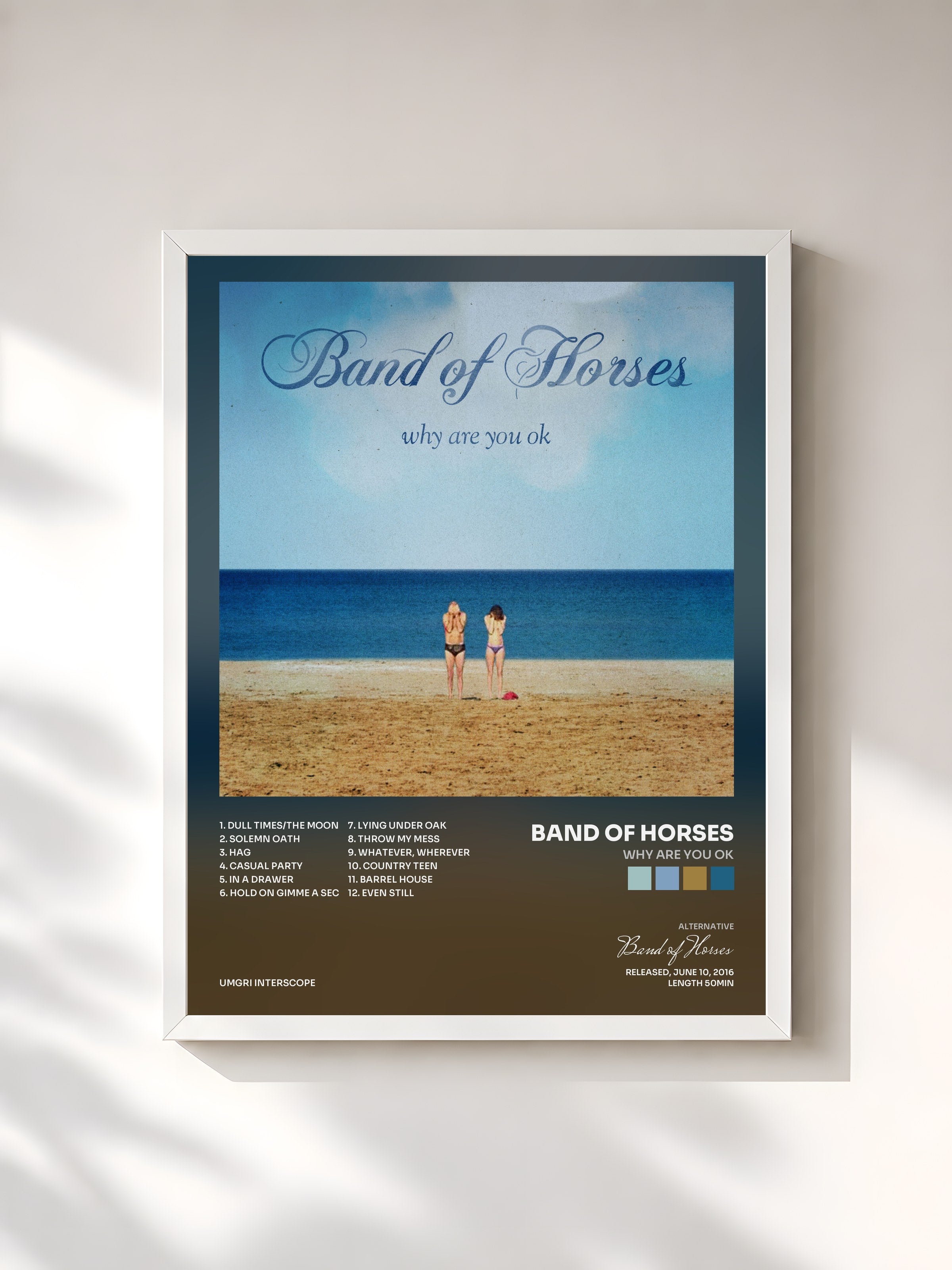 #blanc Tableau de l'album Why Are You OK de Band of Horses, cadre blanc, imprimé et encadré en France