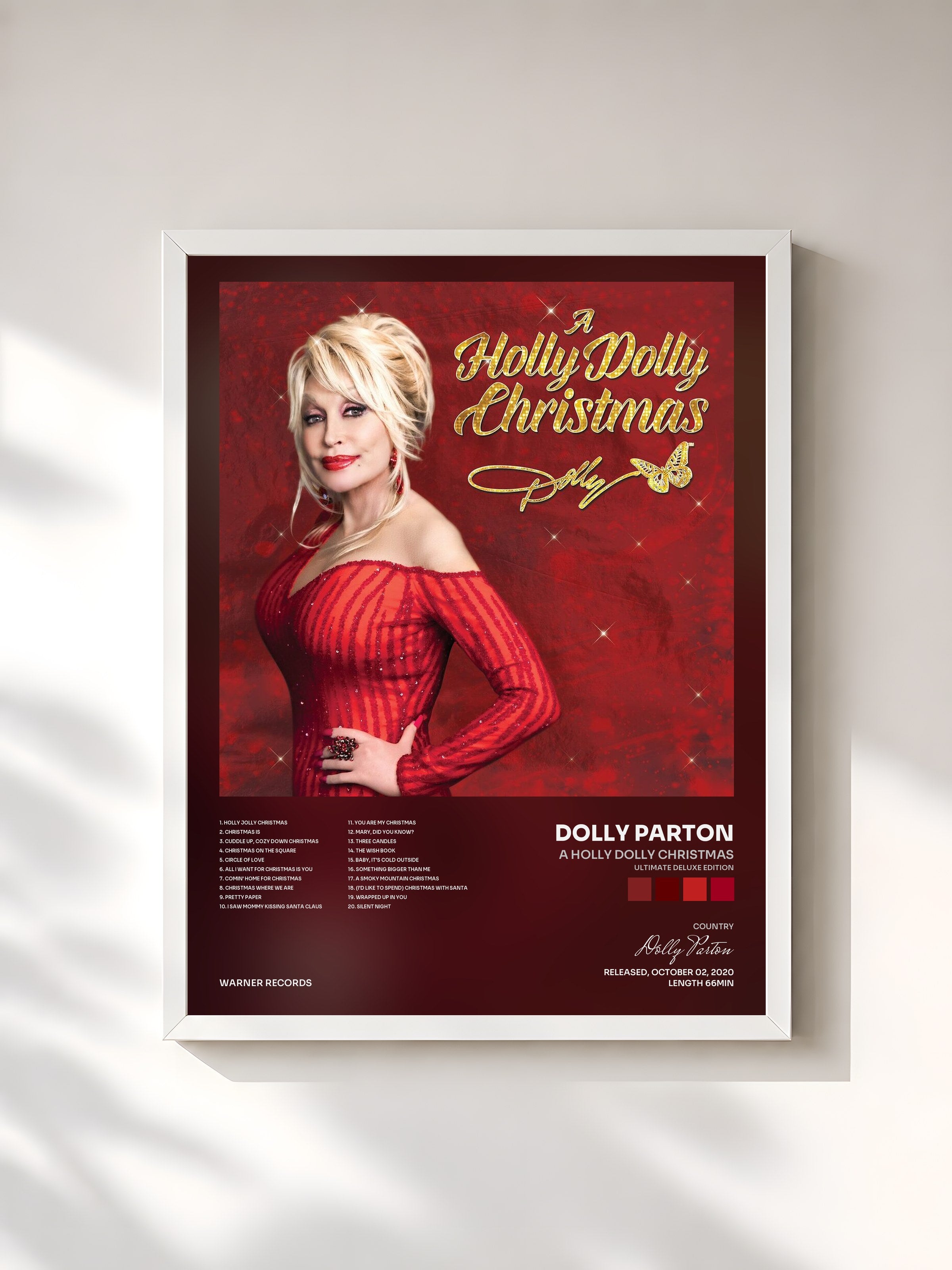 #blanc Tableau de l'album A Holly Dolly Christmas (Ultimate Deluxe Edition) de Dolly Parton, cadre blanc, imprimé et encadré en France