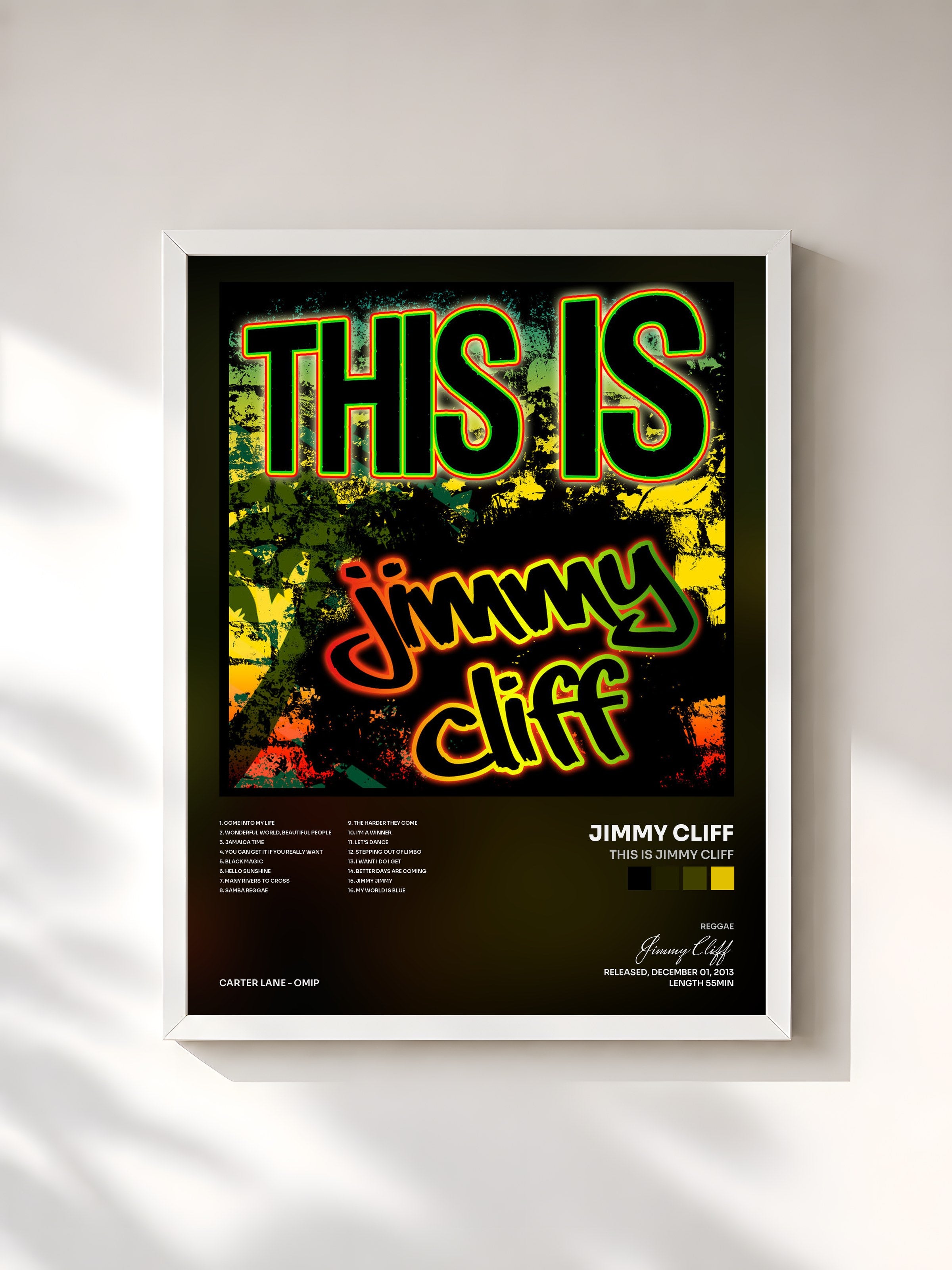 #blanc Tableau de l'album This Is Jimmy Cliff de Jimmy Cliff, cadre blanc, imprimé et encadré en France