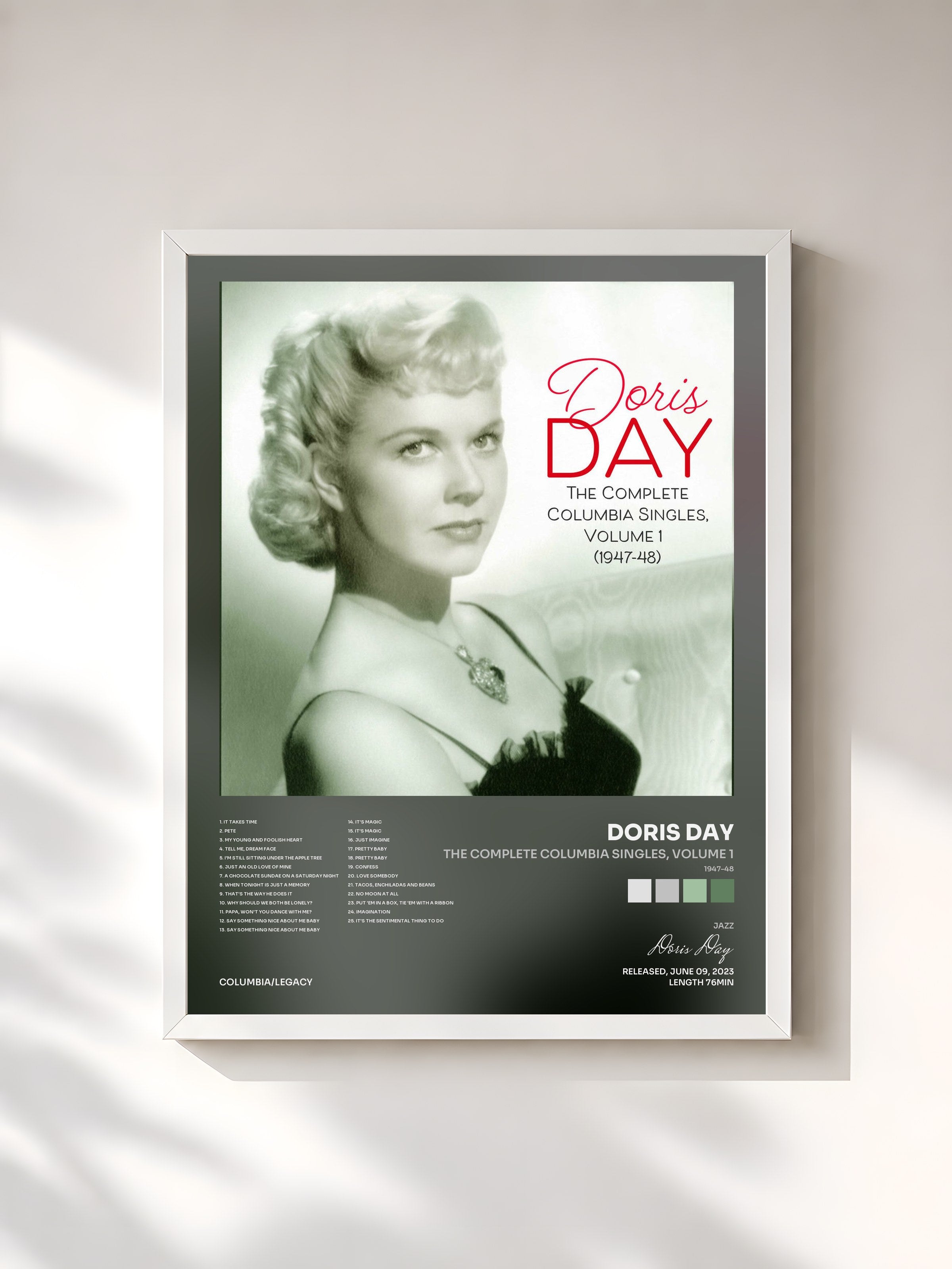 #blanc Tableau de l'album The Complete Columbia Singles, Volume 1 (1947-48) de Doris Day, cadre blanc, imprimé et encadré en France